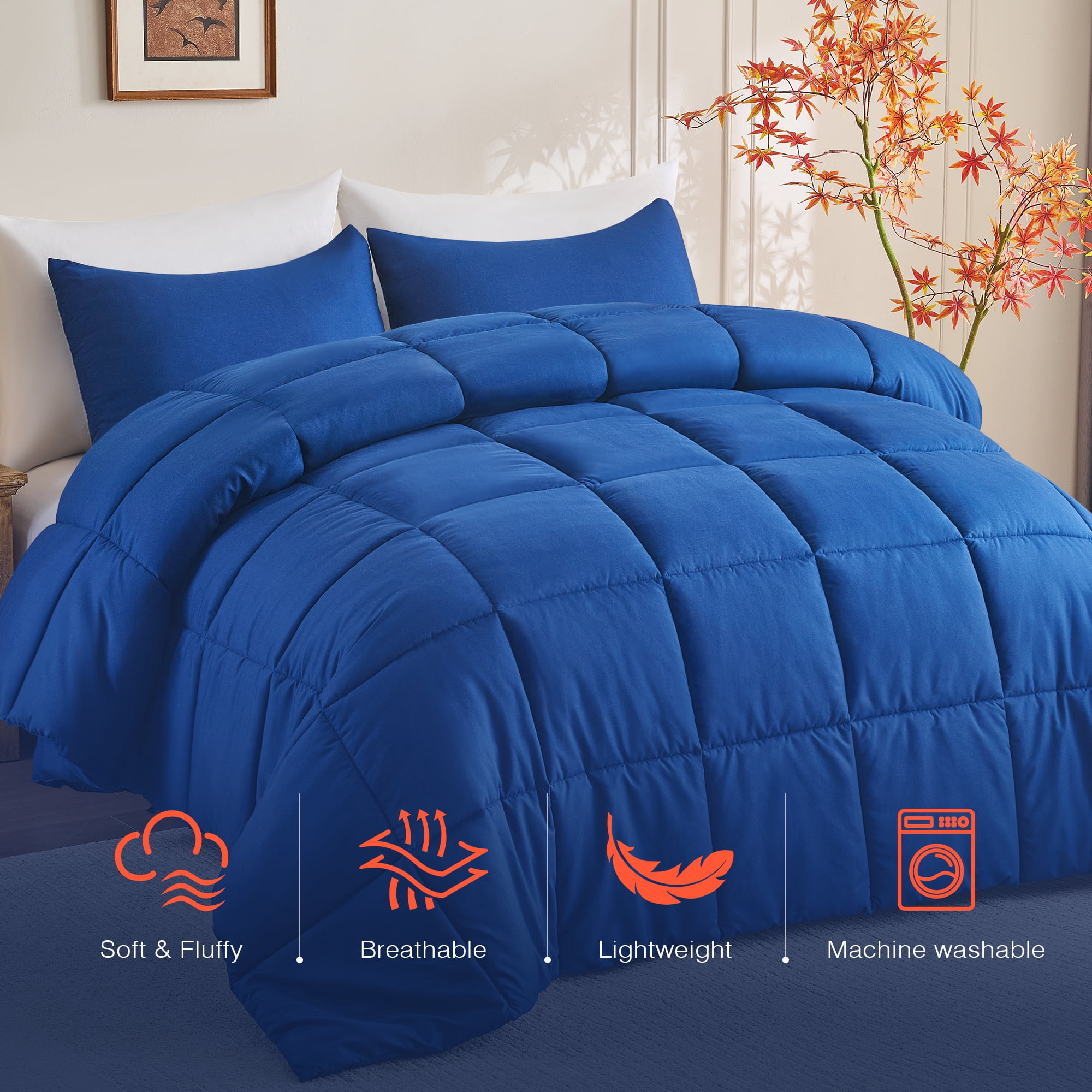 Mosluna Queen Comforter Set, 3-Piece Quilted Bedding with 2 Pillow Shams, All-Season Down Alternative (Navy Blue, 88 in x 88 in) rd9bg