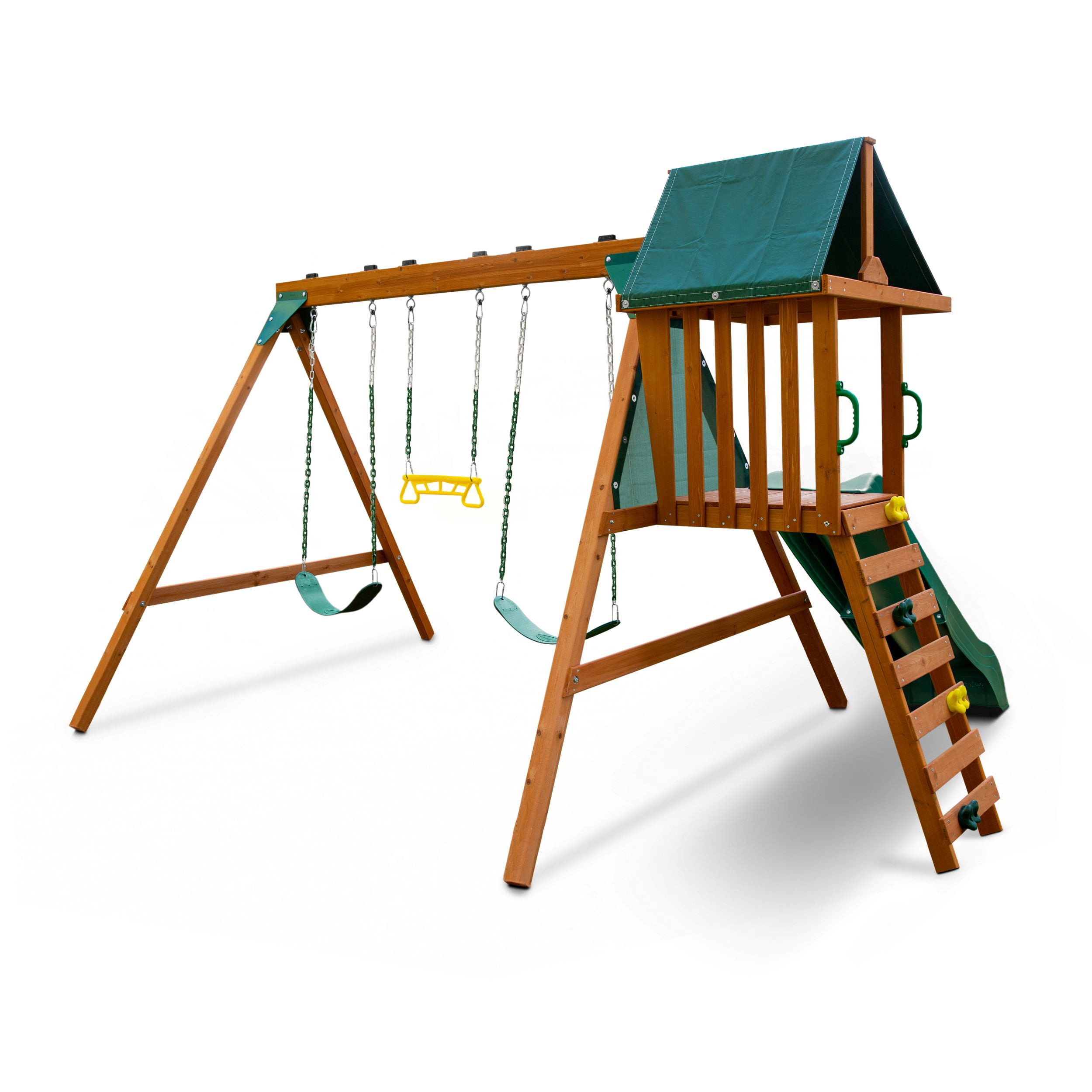 Gorilla Playsets Basic Swing Set with Slide and Climbing Wall (Brown, 12 ft x 11 ft) rxijb
