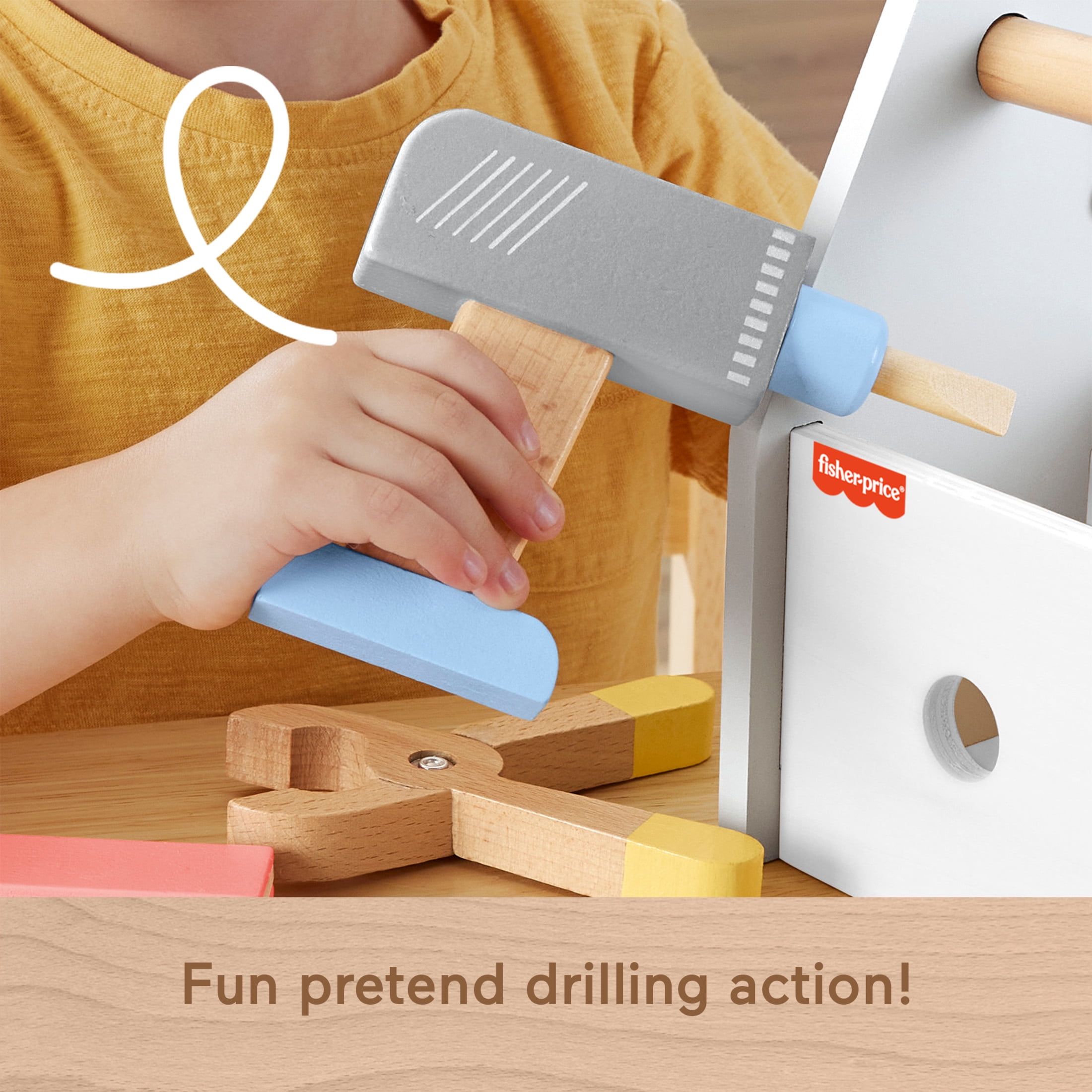 Fisher-Price Wooden Tool Box Set with Toy Drill and Construction Accessories (9 Pieces) 04roq