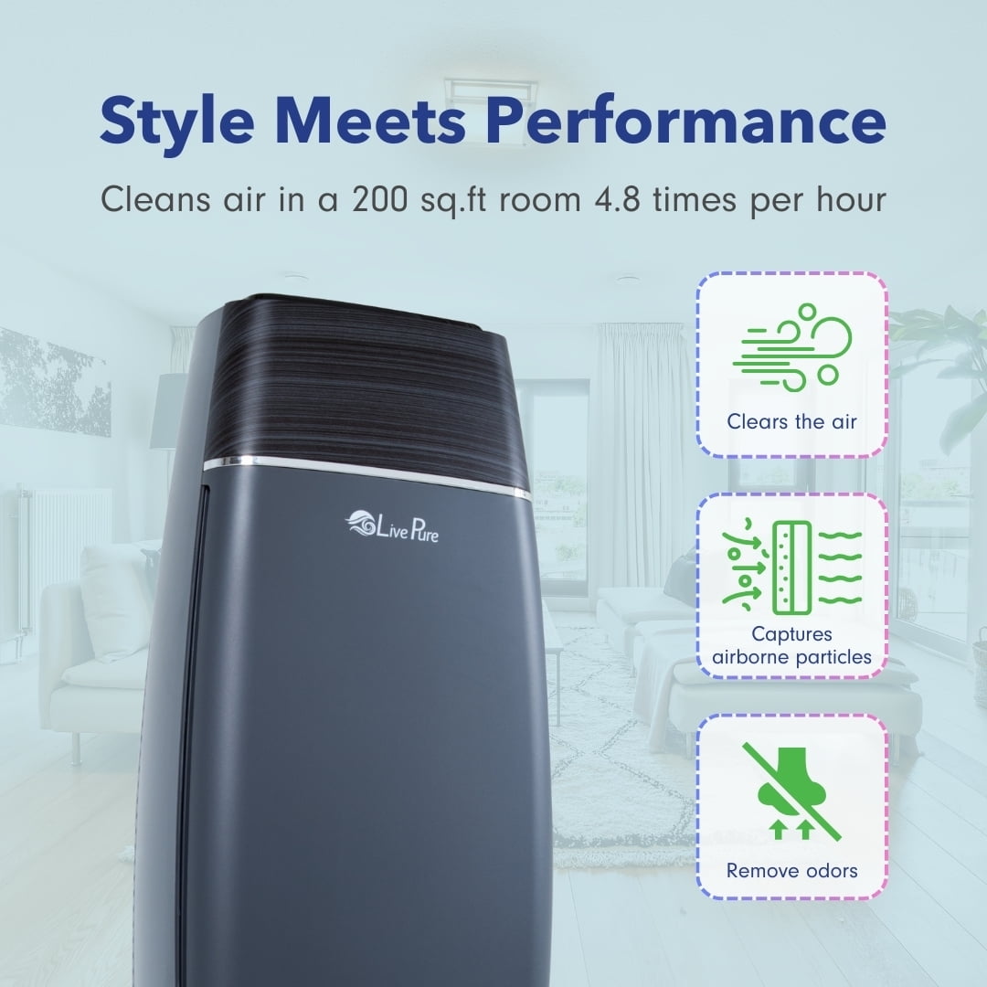 LivePure Sierra Series True HEPA Tall Tower Air Purifier (Black, 200 sq ft) sfl8d