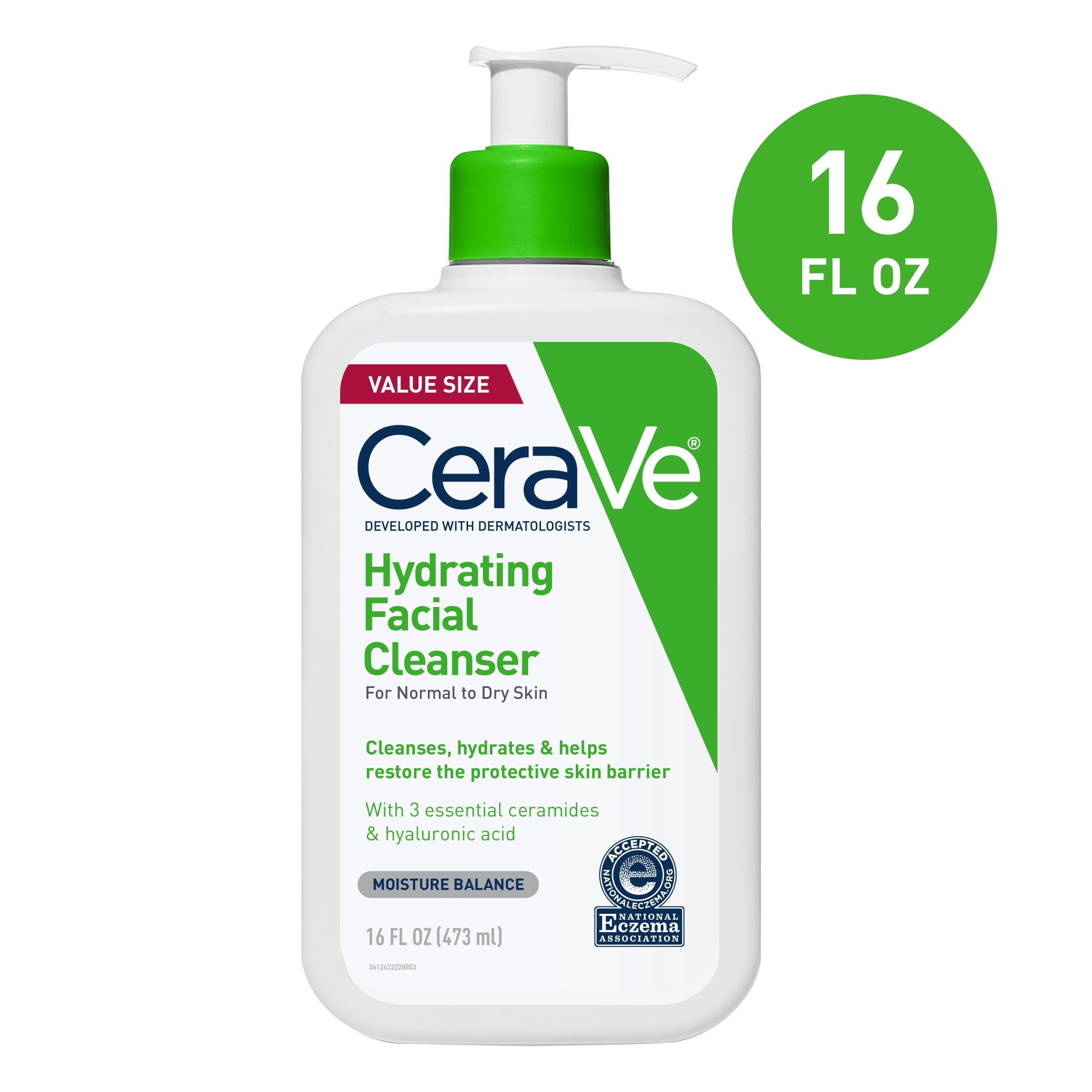 CeraVe Hydrating Facial Cleanser for Normal to Dry Skin, Daily Face Wash with Hyaluronic Acid and Ceramides (16 fl oz) jlpaz