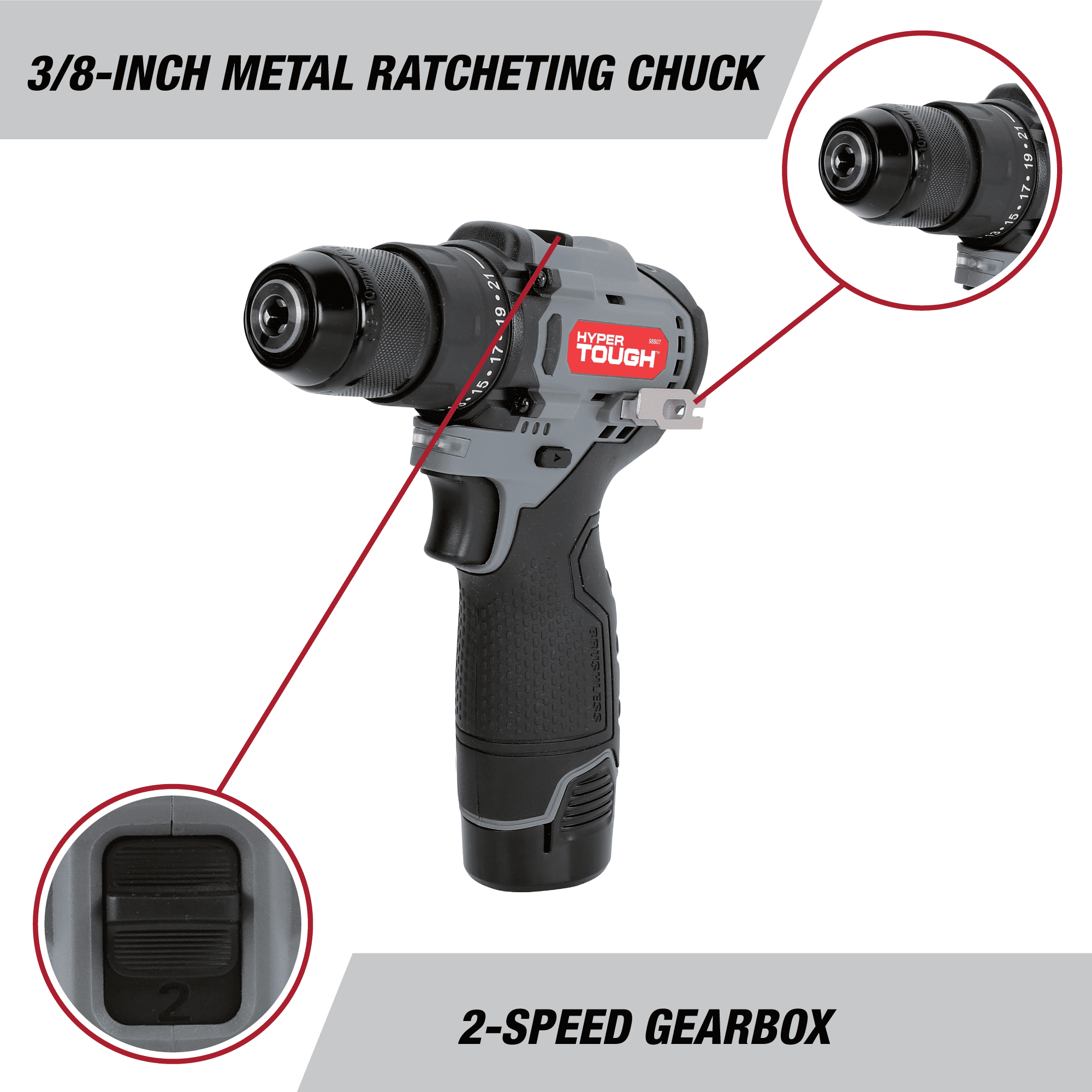 Hyper Tough 12V Max Brushless Drill Driver with Metal Keyless Chuck (1.5Ah Battery & Charger, 3/8 in) x8ylp
