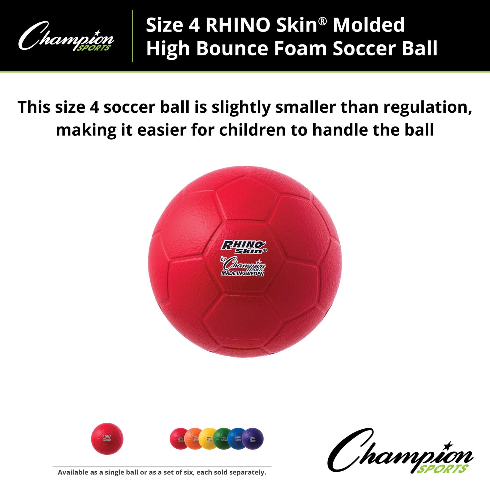 Champion Sports Rhino Skin Molded Foam Soccer Ball (Red, Size 4) y11pr