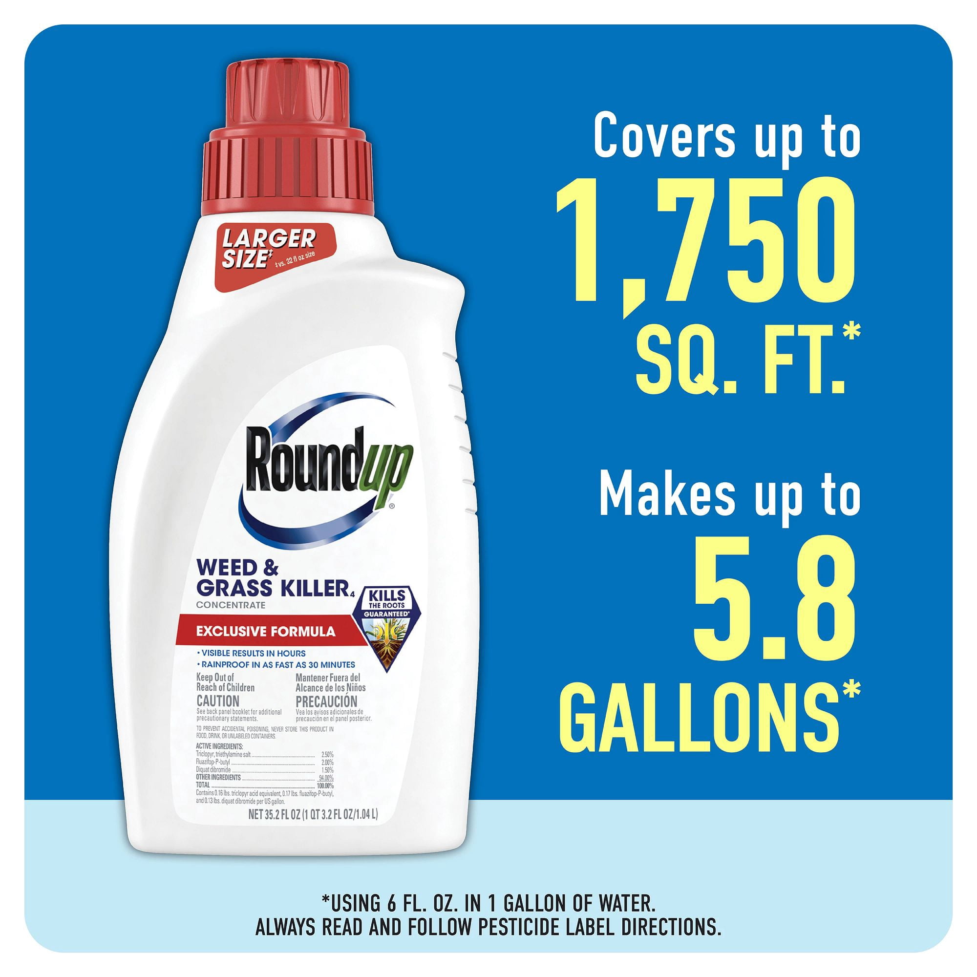 Roundup Weed & Grass Killer Concentrate, Fast-Acting Formula for Garden and Landscape Maintenance (35.2 fl oz) w5u0z