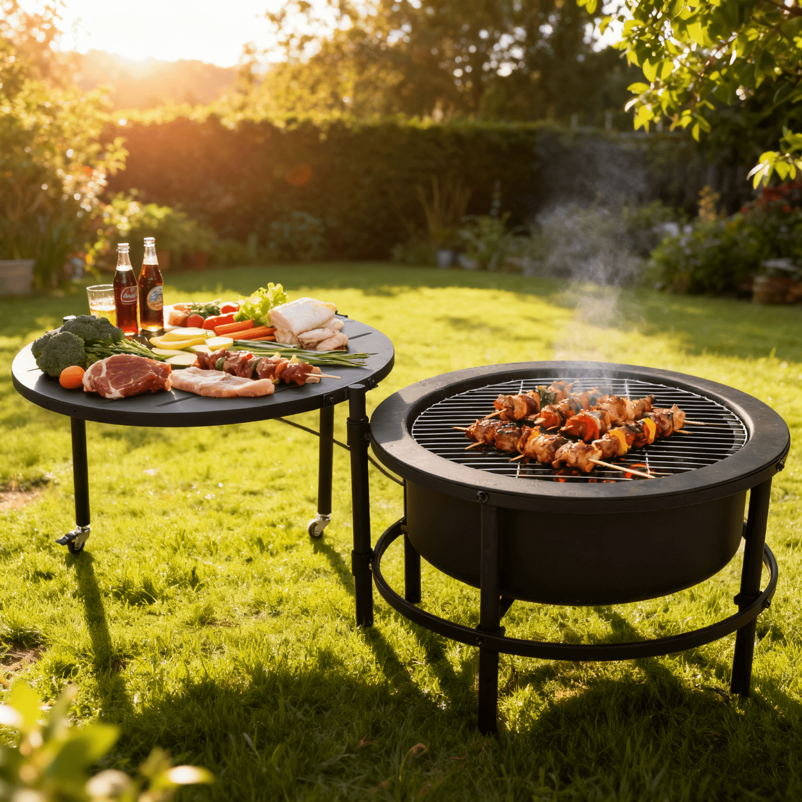 TMWINGS Outdoor Fire Pit with BBQ Grill and Rotating Table (Black, 56 in) 7enjl