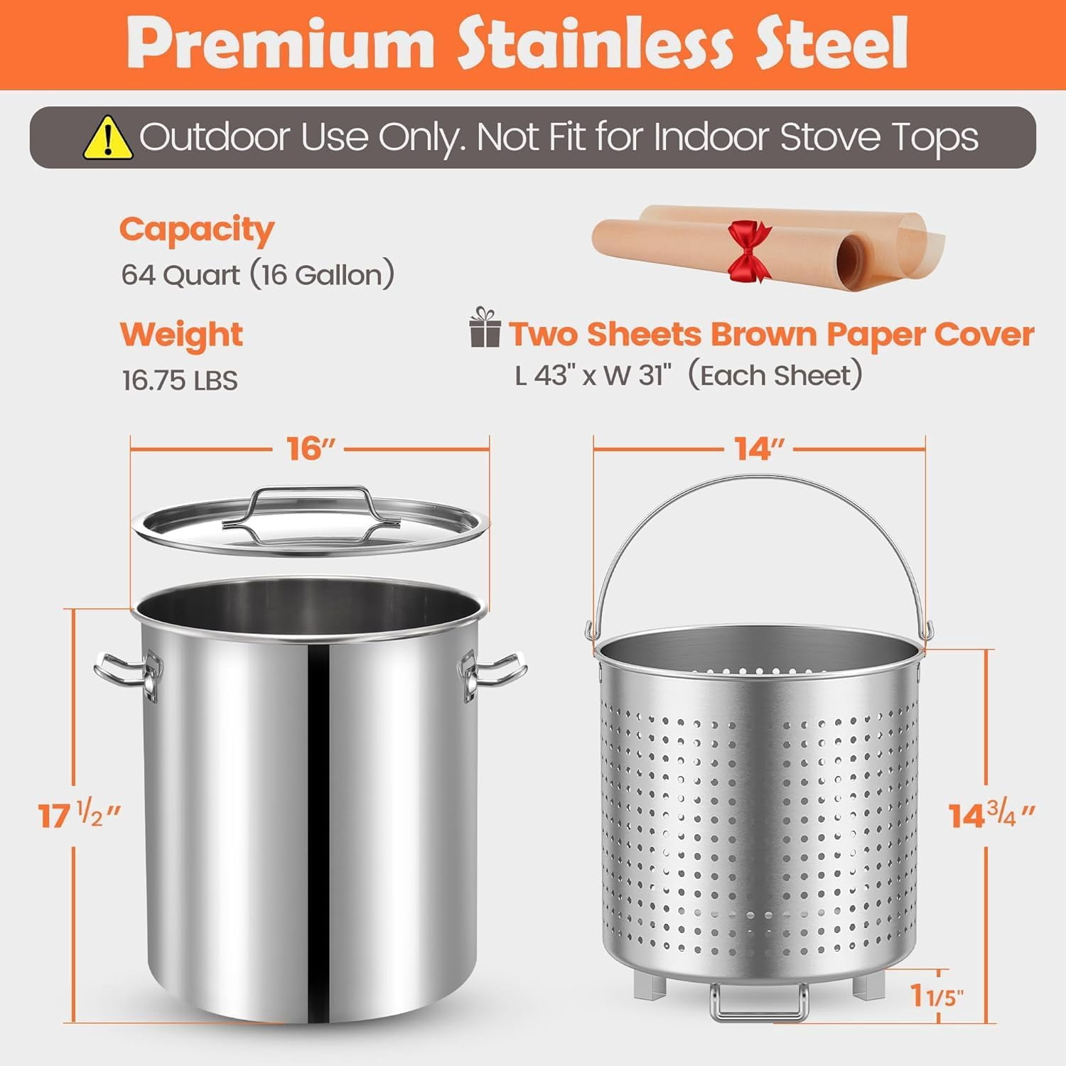 ARC USA 64QT Stainless Steel Seafood Boiling Turkey Fryer Kit with Propane Stove and 36 in Mixing Paddle (Silver, 64QT) wke7q