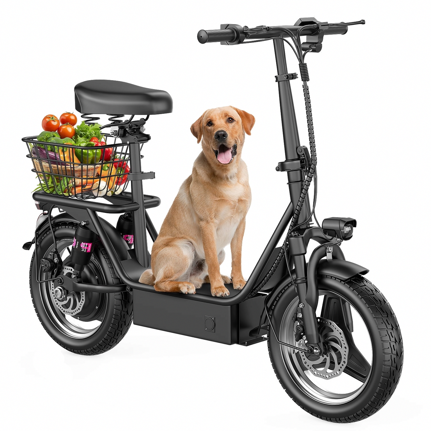 AVBDJOY Electric Scooter with Seat for Adults, 500W Motor, 14 in Tires, Foldable Commuter Scooter (Black) hnfk5