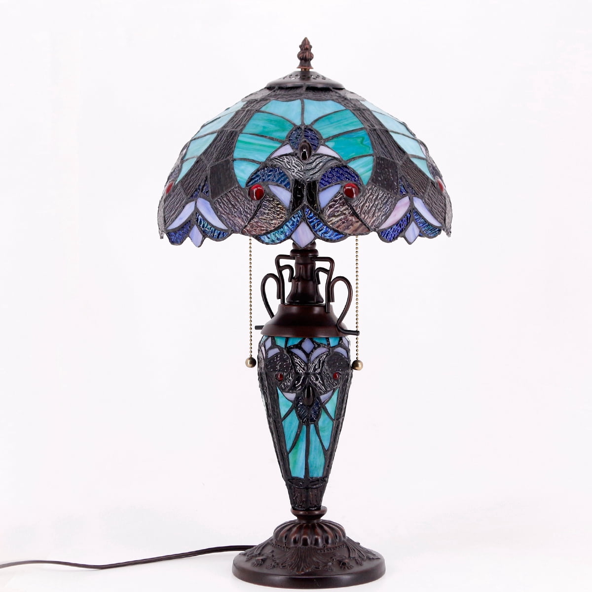 Werfactory Tiffany Style Stained Glass Table Lamp with Nightlight (Green, 22 in) j3pg1