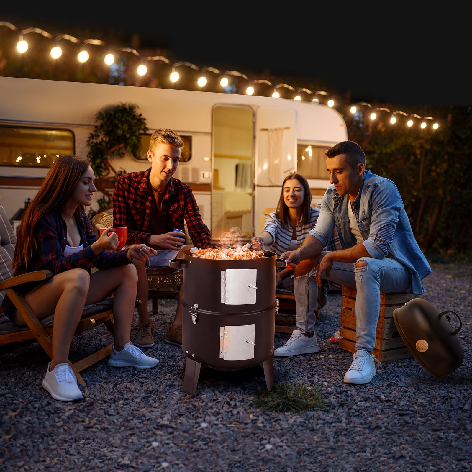 Segmart Vertical Charcoal Smoker and Grill, Heavy-Duty Outdoor BBQ with Built-in Thermometer (Black, 18.5 in) y5e5p