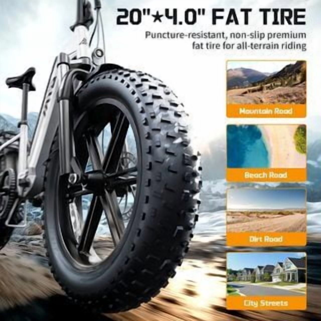 YHR Electric Mountain Bike, 20 in Fat Tire E-Bike with 749W Motor and 60 Mile Range (White, 20 in) 7dxj4