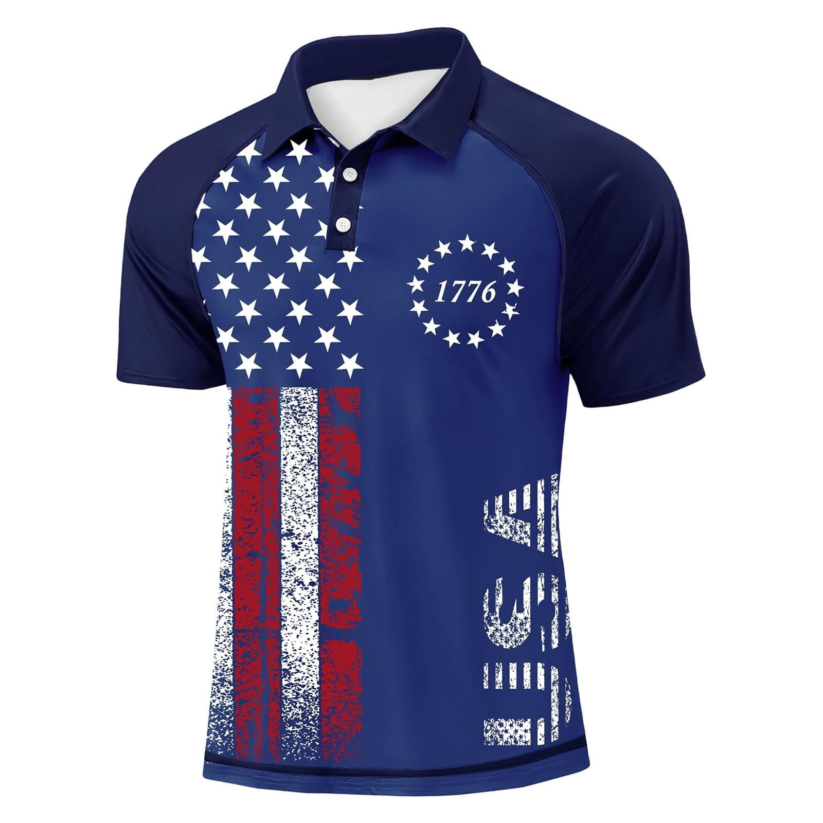 Havenx Mens American Flag Patriotic Polo Shirt Short Sleeve Golf Top (Dark Blue, 3XL) ca21u