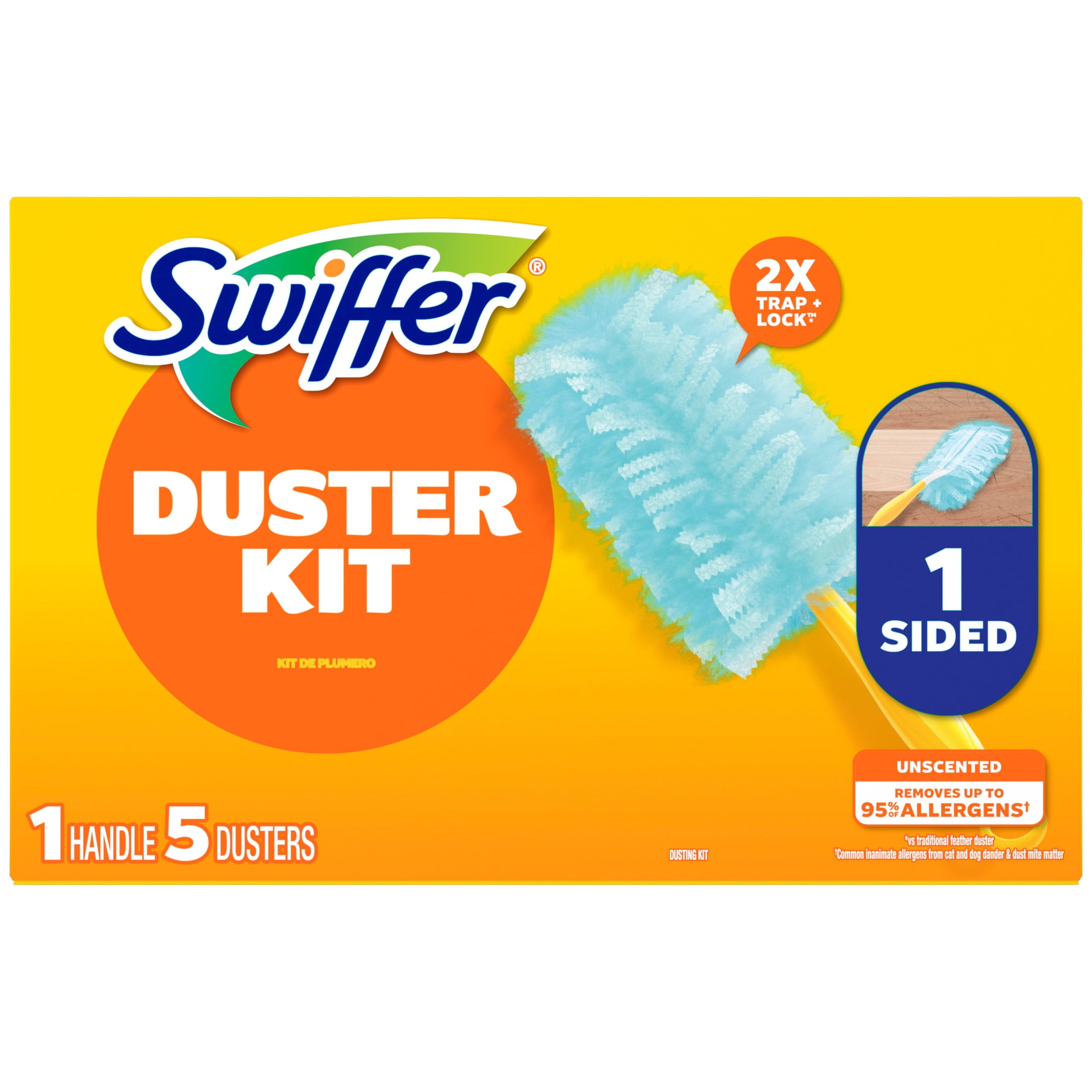 Swiffer Dusters Cleaning Kit, Dust Trapping Surface Cleaner, Unscented (1 Handle, 5 Refills) ntb82