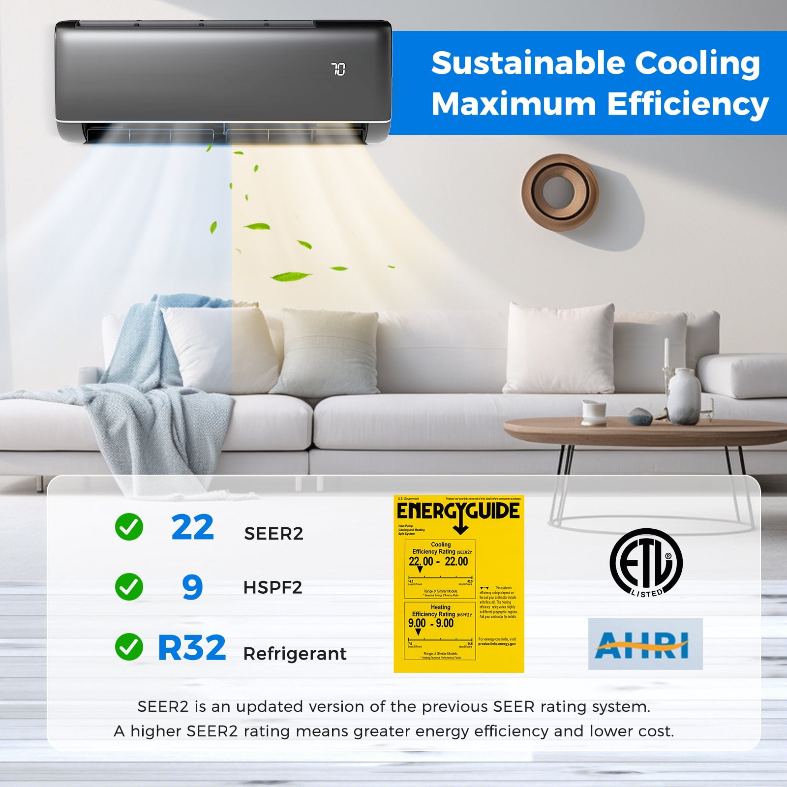 Gymax 12000 BTU Mini Split Air Conditioner with Inverter Heat Pump (White, 750 sq. ft Coverage) bjmzn