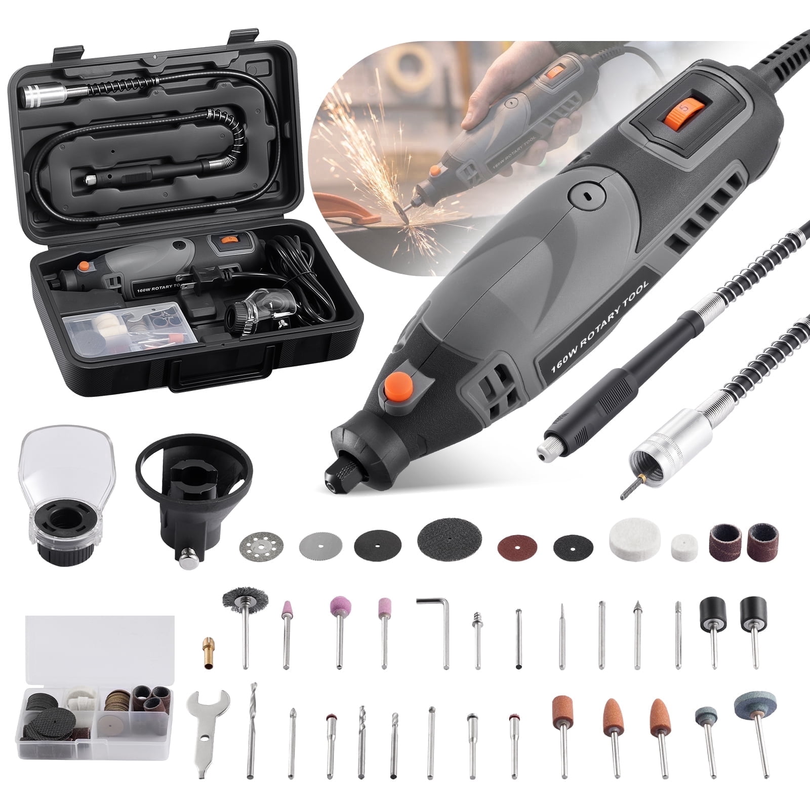 SPBTAR Rotary Tool Kit, 160W Corded Electric Drill Set with 160 Accessories and Flex Shaft (Black, 160-Piece Set) oope7