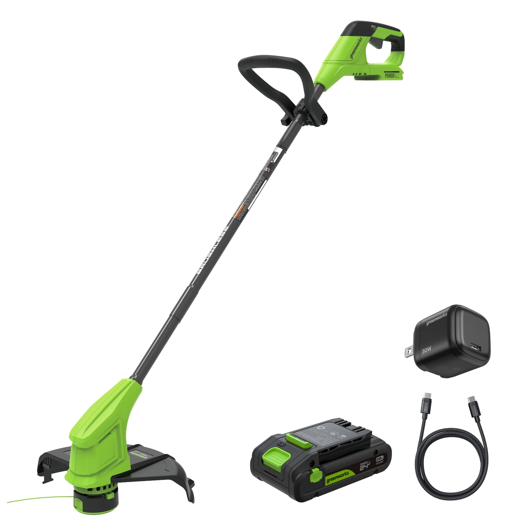 Greenworks 24V Cordless String Trimmer with 3.0 Ah Battery and Charger (12 in, Green) xe1mp