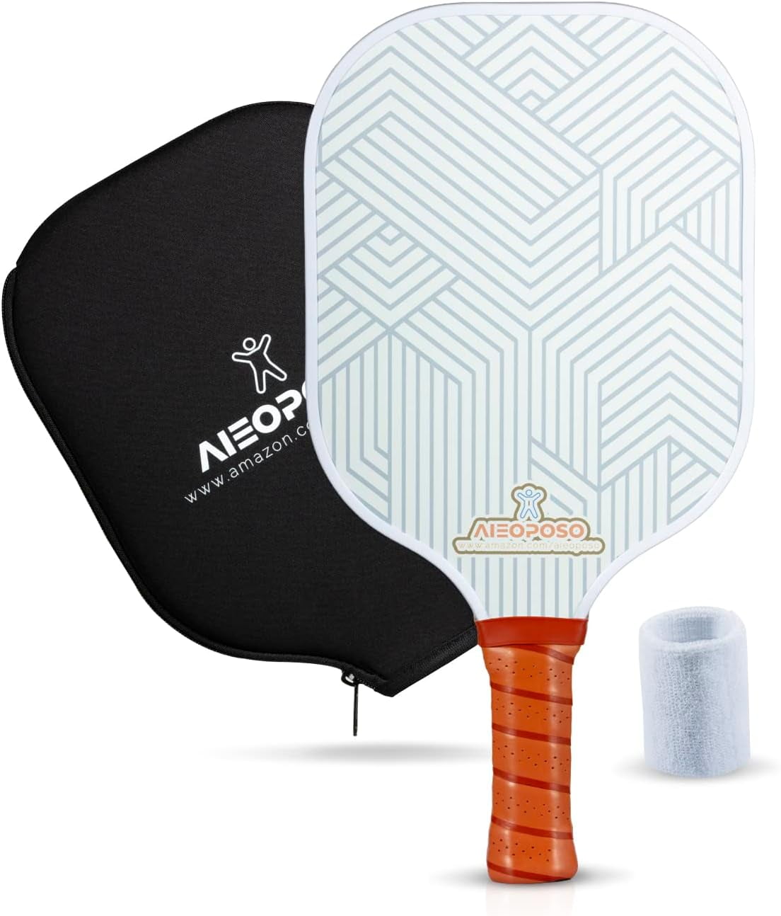 Aieoposo Fiberglass Pickleball Paddle Set with Cover and Wristbands (White, 1 Pack) 6fh86