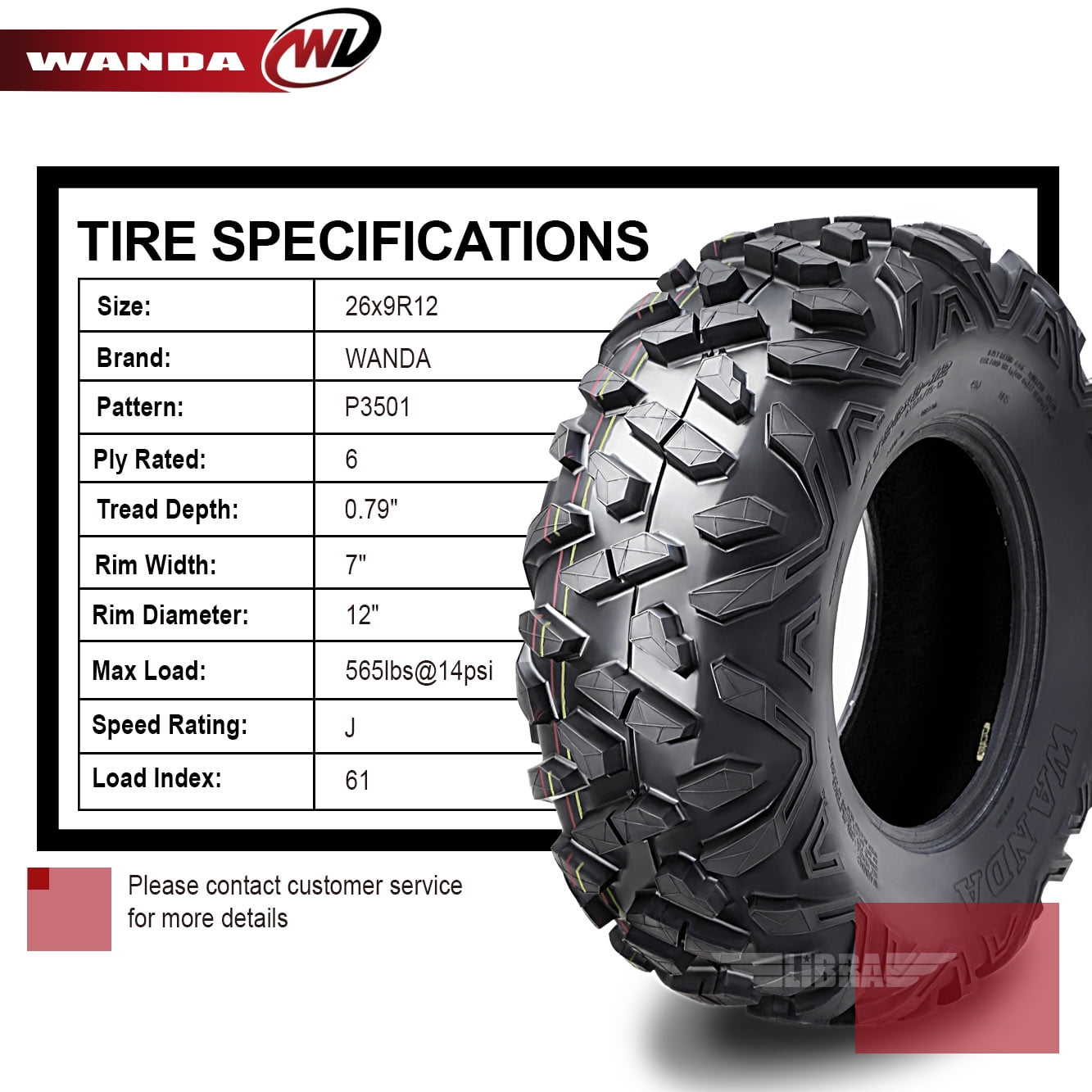 WANDA 26x11R12 Radial Rear Tire Set for Kawasaki Teryx4 (26x11R12) 61ed6