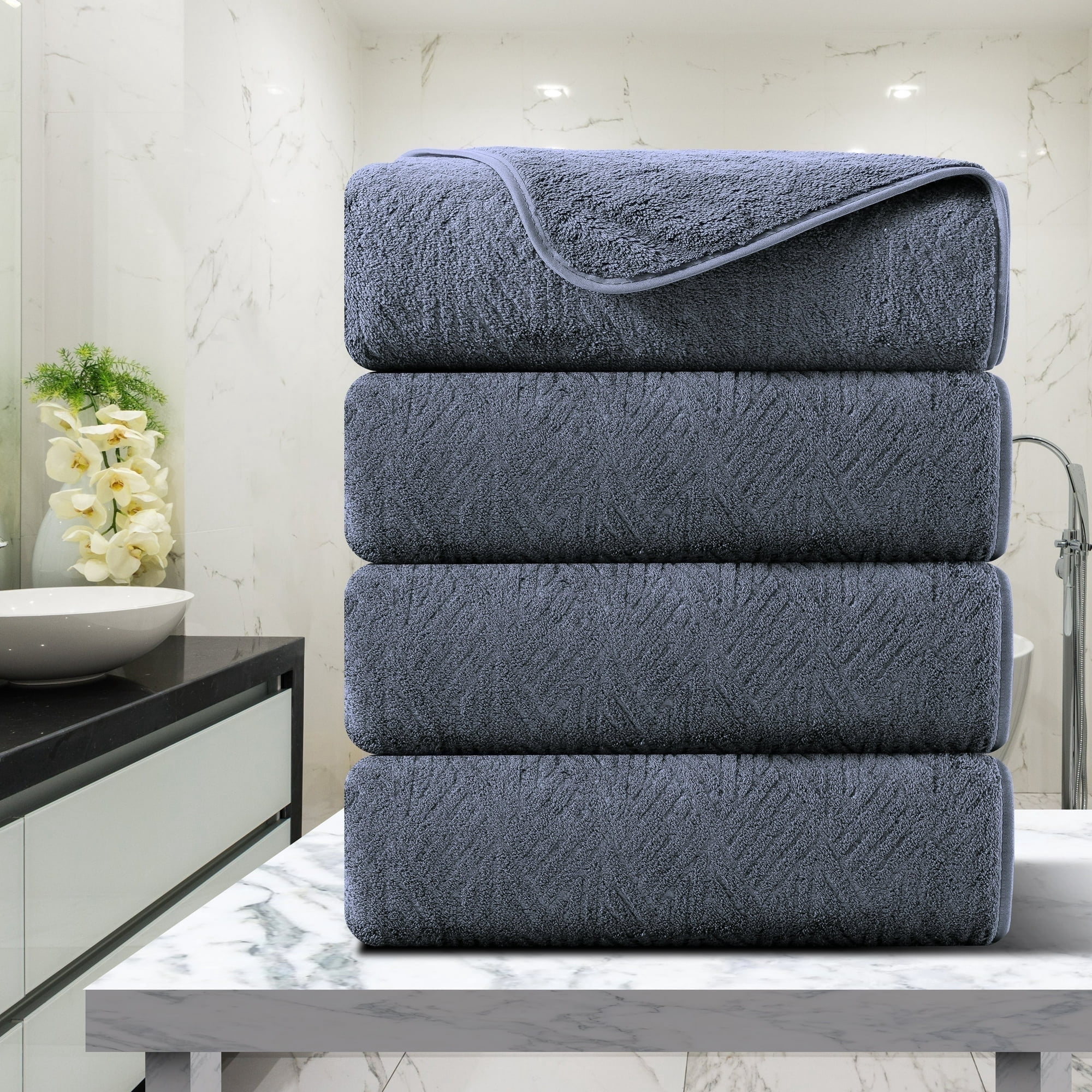 Green Essen Oversized Bath Towel Set, Highly Absorbent Quick Dry Shower Sheets (Dark Grey, 4 Pack, 35 x 70 in) k65ma
