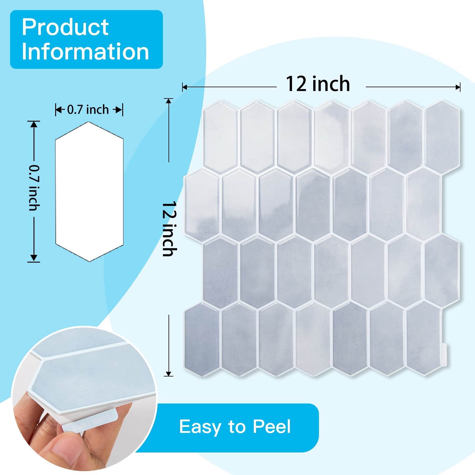 Art3dwallpanel Peel and Stick Backsplash Tiles, Heavy-Duty Self-Adhesive Vinyl Wall Decor (Blue, 10 Pack, 12 in x 12 in) jepdc