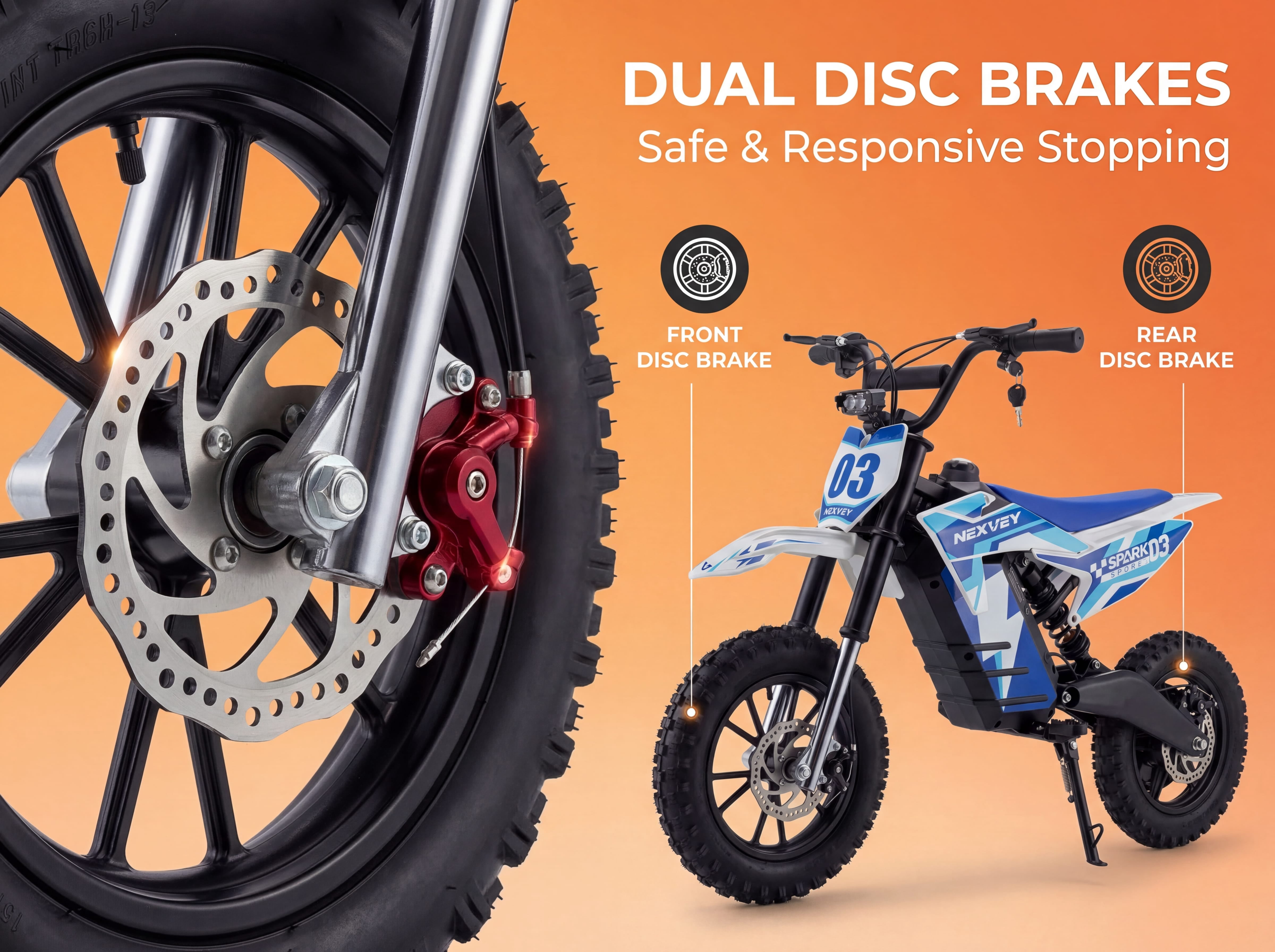 NEXVEY Spark 03 Electric Dirt Bike for Kids, 1500W Off-Road Ebike with Dual Suspension (Blue, 14 in Tires) nomxy