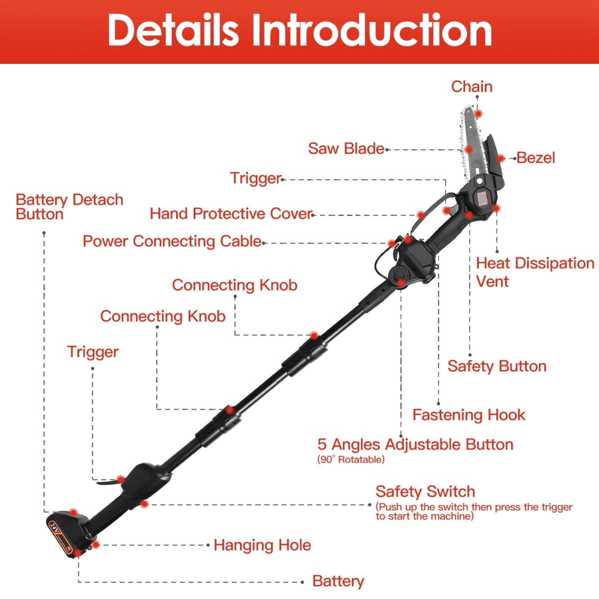 Triple Tree 2-in-1 Cordless Pole Saw and Mini Chainsaw, Adjustable Electric Tree Trimmer with 2 Batteries (Black, 71.3 in) a5jfm