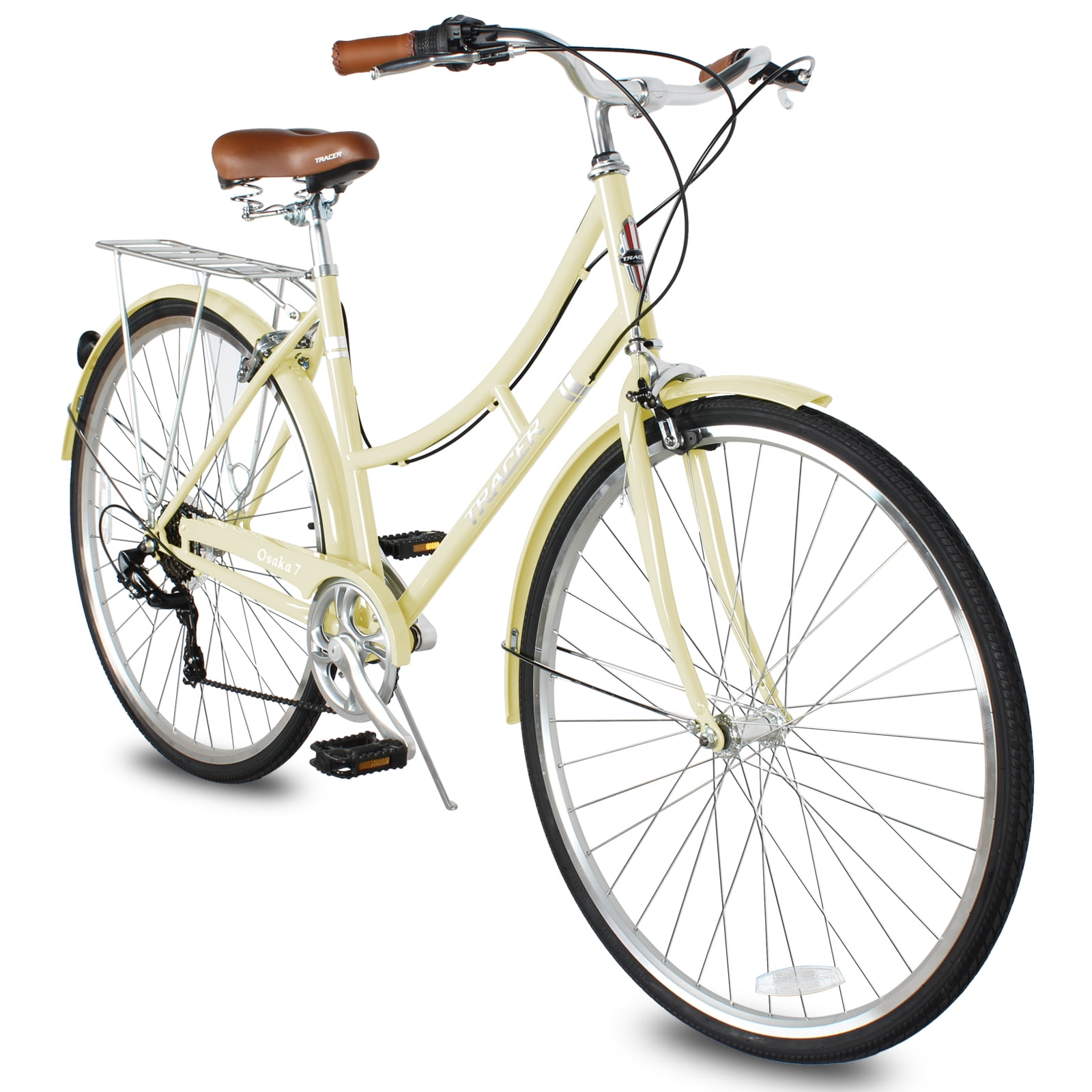 Tracer Osaka Hybrid City Bike for Women, Shimano 7-Speed Commuter Bicycle with Steel Frame (Vanilla, 19 in Frame) jpprd