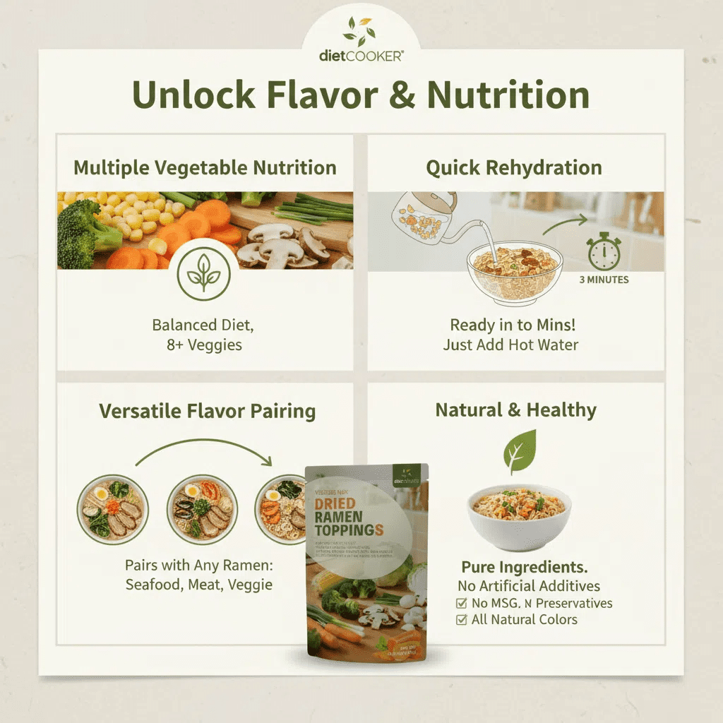 DIET COOKER Dried Ramen Toppings Vegetable Mix, Dehydrated Carrots Cabbage Shiitake Corn & Broccoli (14.1 oz) 6tny7