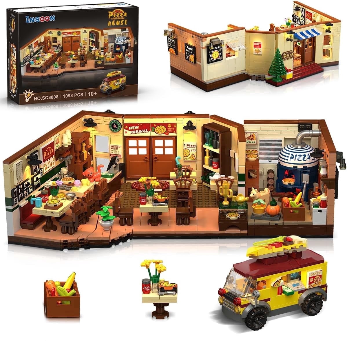 TERRAMUS City Street Pizza Restaurant Building Set with LED Lights (1098 Pieces) vnesn