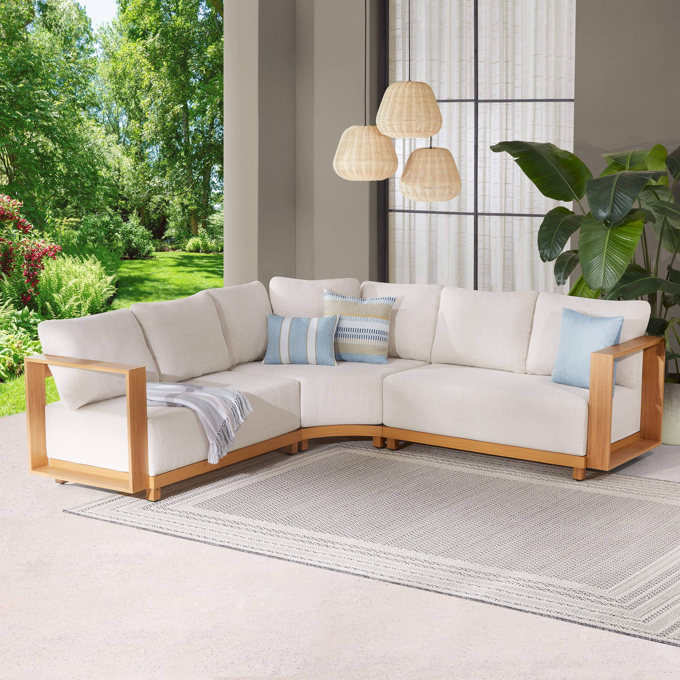 Better Homes & Gardens Juliet Outdoor Sectional Set with Coffee Table and Ottomans (Beige, 7-Piece) aqfrc
