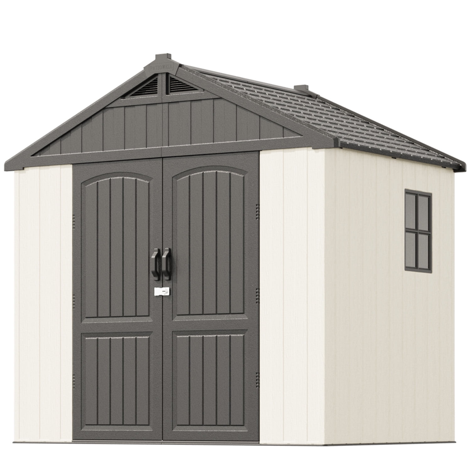 Patiowell 8x6 ft Outdoor Storage Shed with Floor, All-Weather Resin Garden Shed with Window and Lockable Doors (Gray/White) m36t0