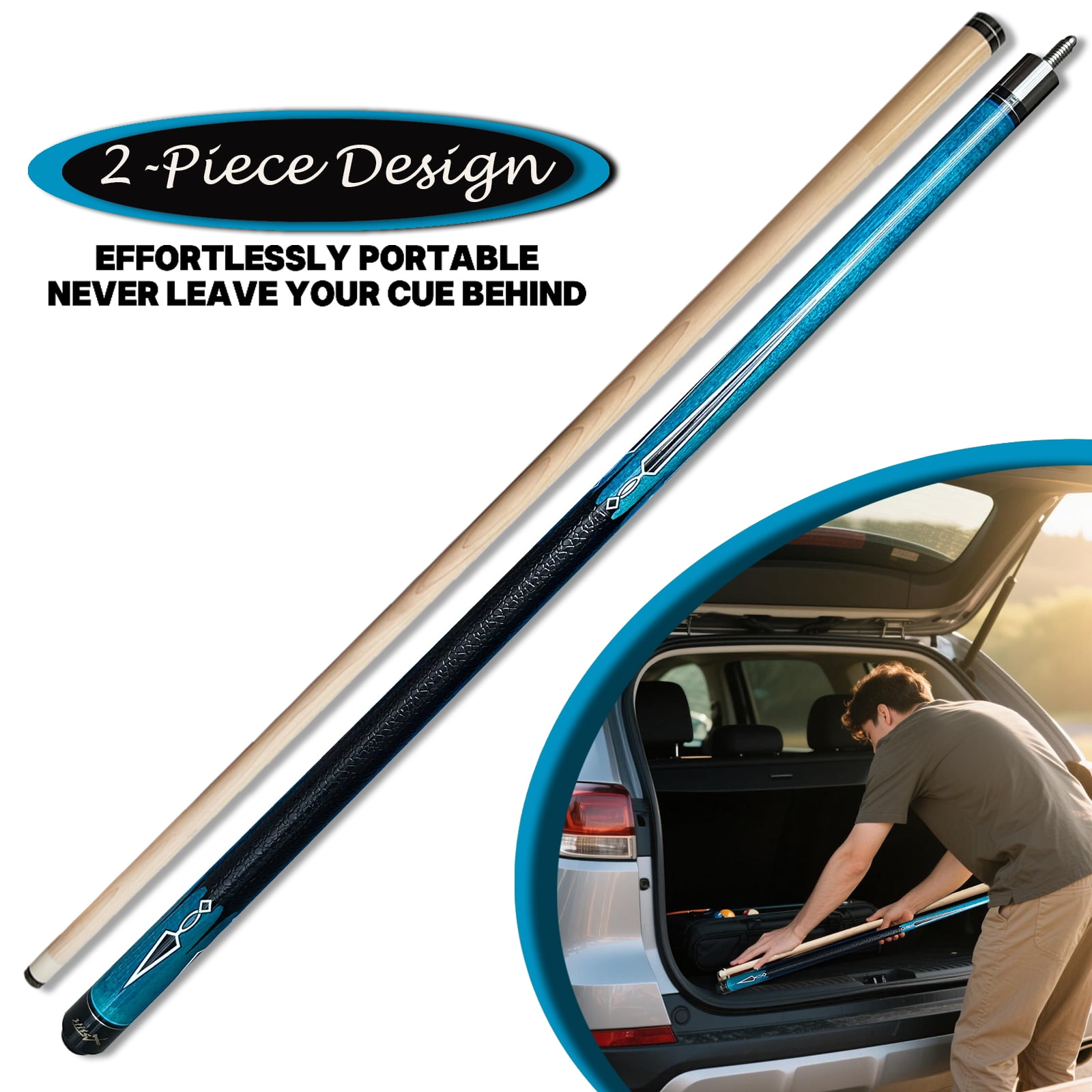 DeerBao Professional Billiard Pool Cue Stick, Hardwood Canadian Maple, 13mm Leather Tip (Blue, 58 in, 19 oz) 8co83