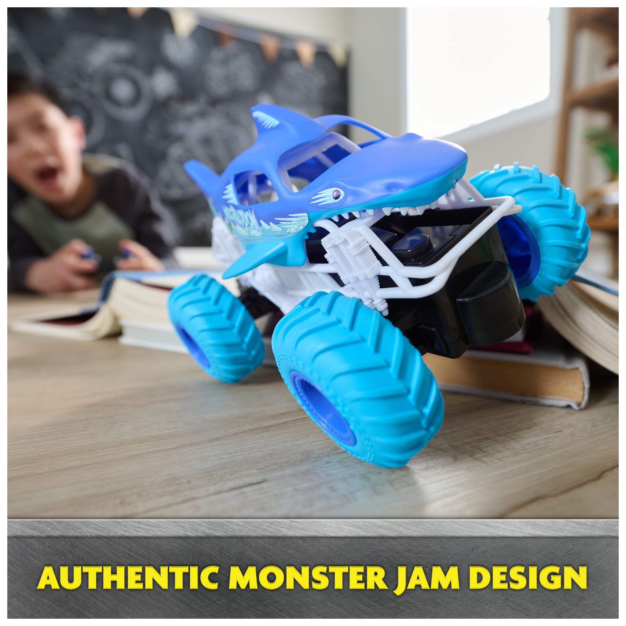 Monster Jam Megalodon Ice RC Monster Truck, Remote Control Off-Road Vehicle (Blue, 1:24 Scale) 3xwjs