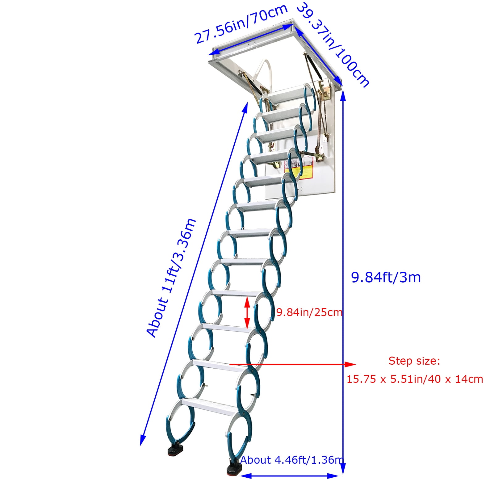 Banfluxion Attic Pull Down Ceiling Ladder, Heavy-Duty Folding Loft Stairs with 12 Steps (Blue, 9.84 ft) nb02c
