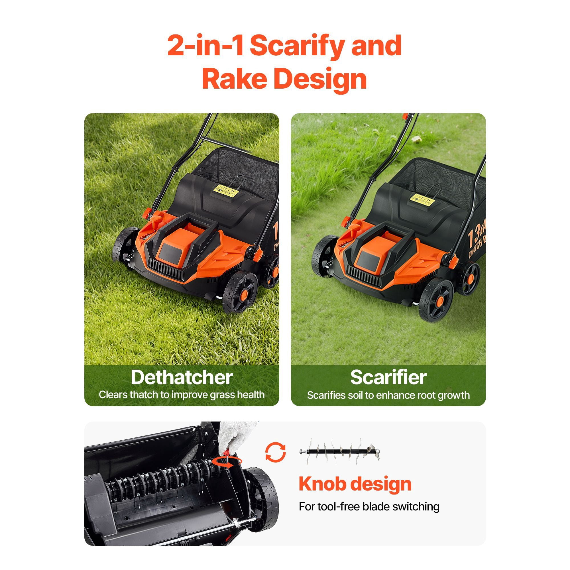 Shenmamo 13 Amp Electric Lawn Dethatcher and Scarifier (13-Inch, 13-Gallon Collection Bag) wa9lv