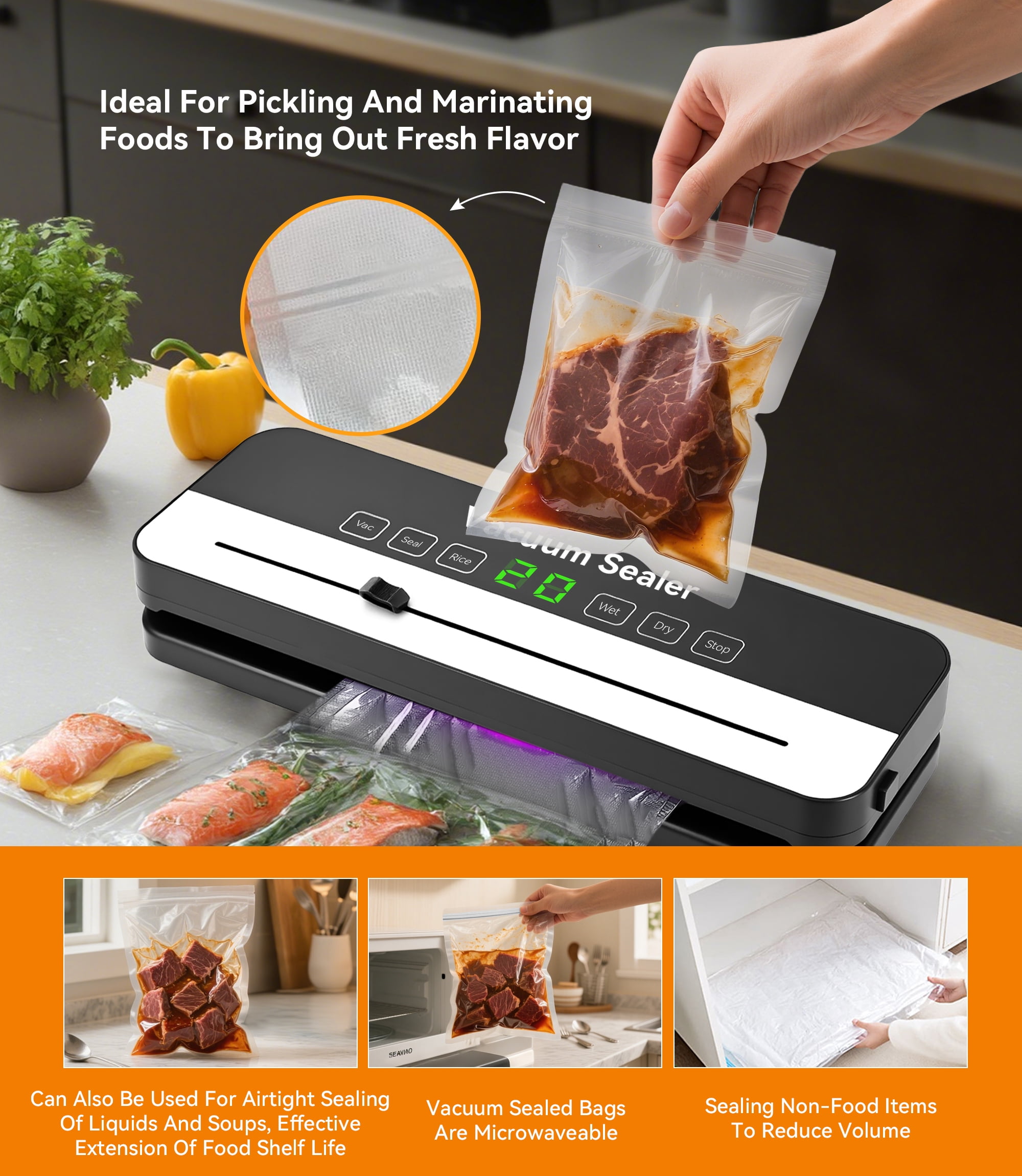 M Buder Vacuum Sealer Machine, Automatic Food Preservation System with Built-in Cutter (Black, 11.8 in) eydpy