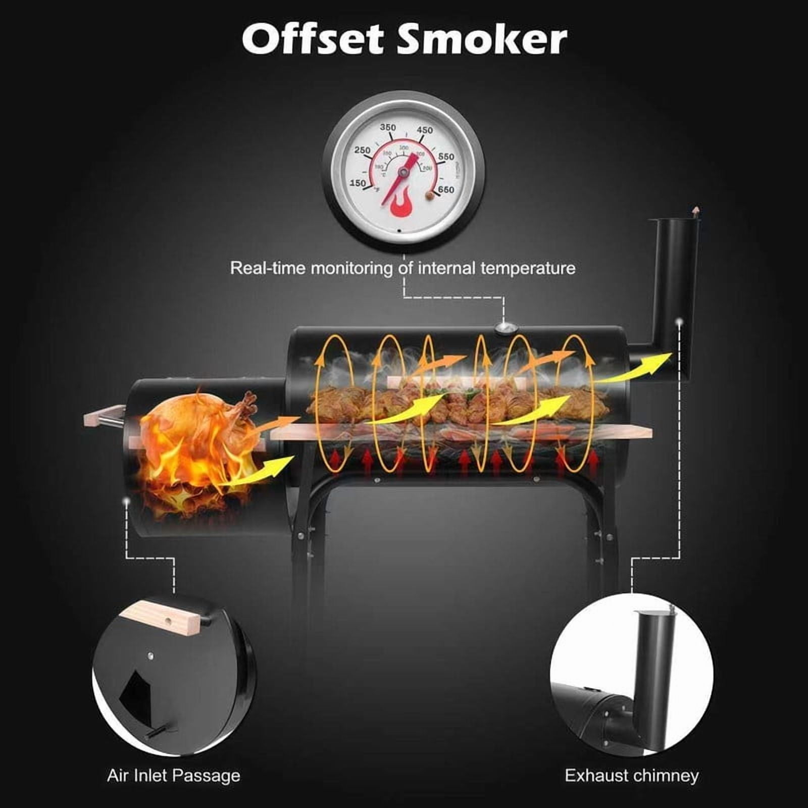 Gundir Charcoal Grill with Offset Smoker, Outdoor BBQ Grill with Thermometer and Adjustable Damper (Black, 44 in) zzc60