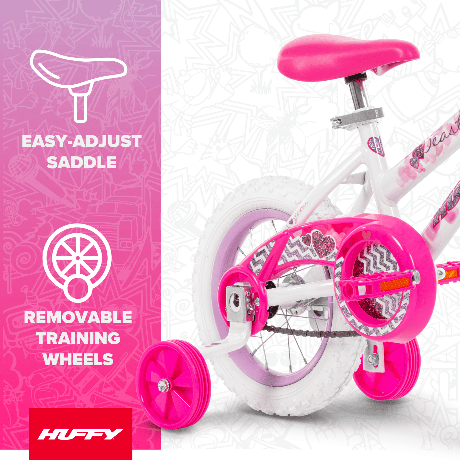 Huffy Sea Star Kids' Bike, Durable Training Wheels, Easy Assembly (Pink, 12 in) wsp7b