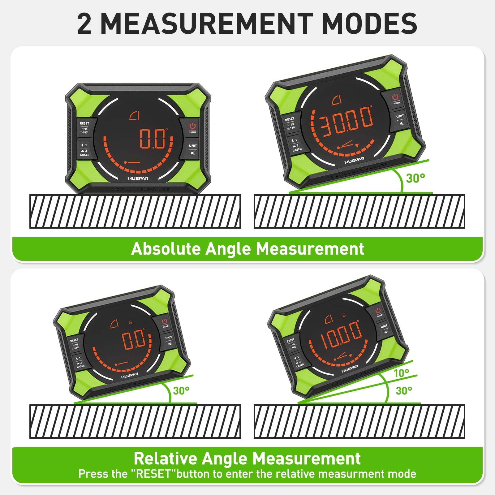 Huepar Digital Laser Angle Gauge Inclinometer with Rechargeable Battery (Green, 1 Pack) l8rcn