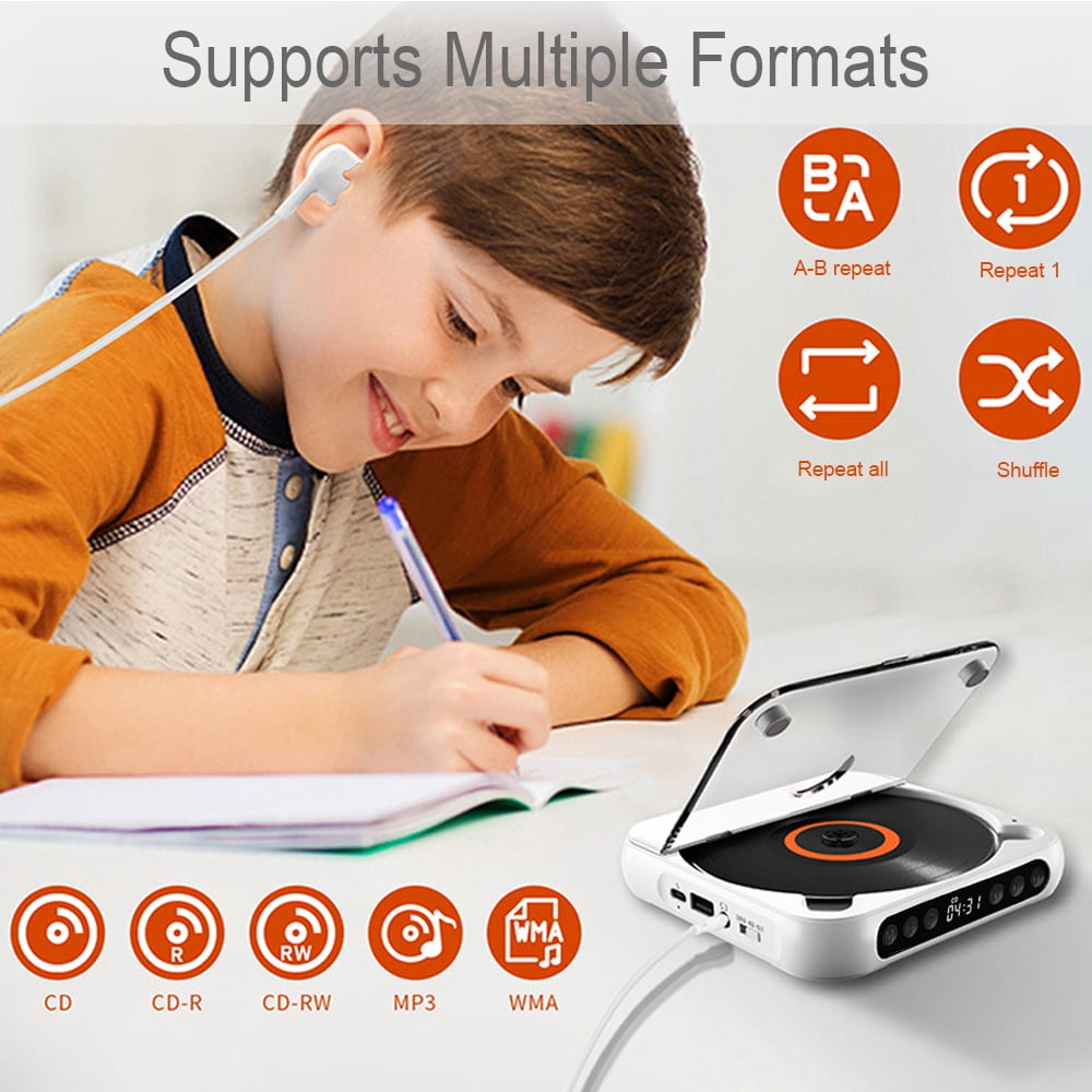 MEGICOT Portable Bluetooth CD Player with Rechargeable Battery and LED Display (Black, 5.23 in x 5.23 in x 0.98 in) v5azt