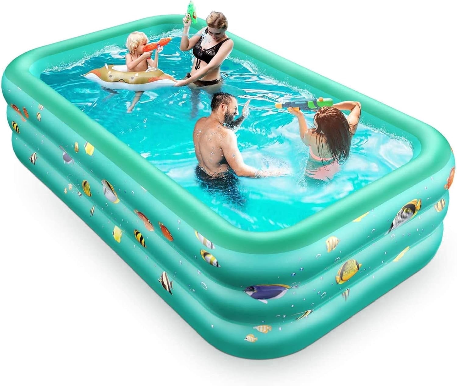 GVDV Inflatable Swimming Pool, Rectangular Family Pool for Backyard Summer Fun (Green, 118 x 67 x 22 in) giiyh