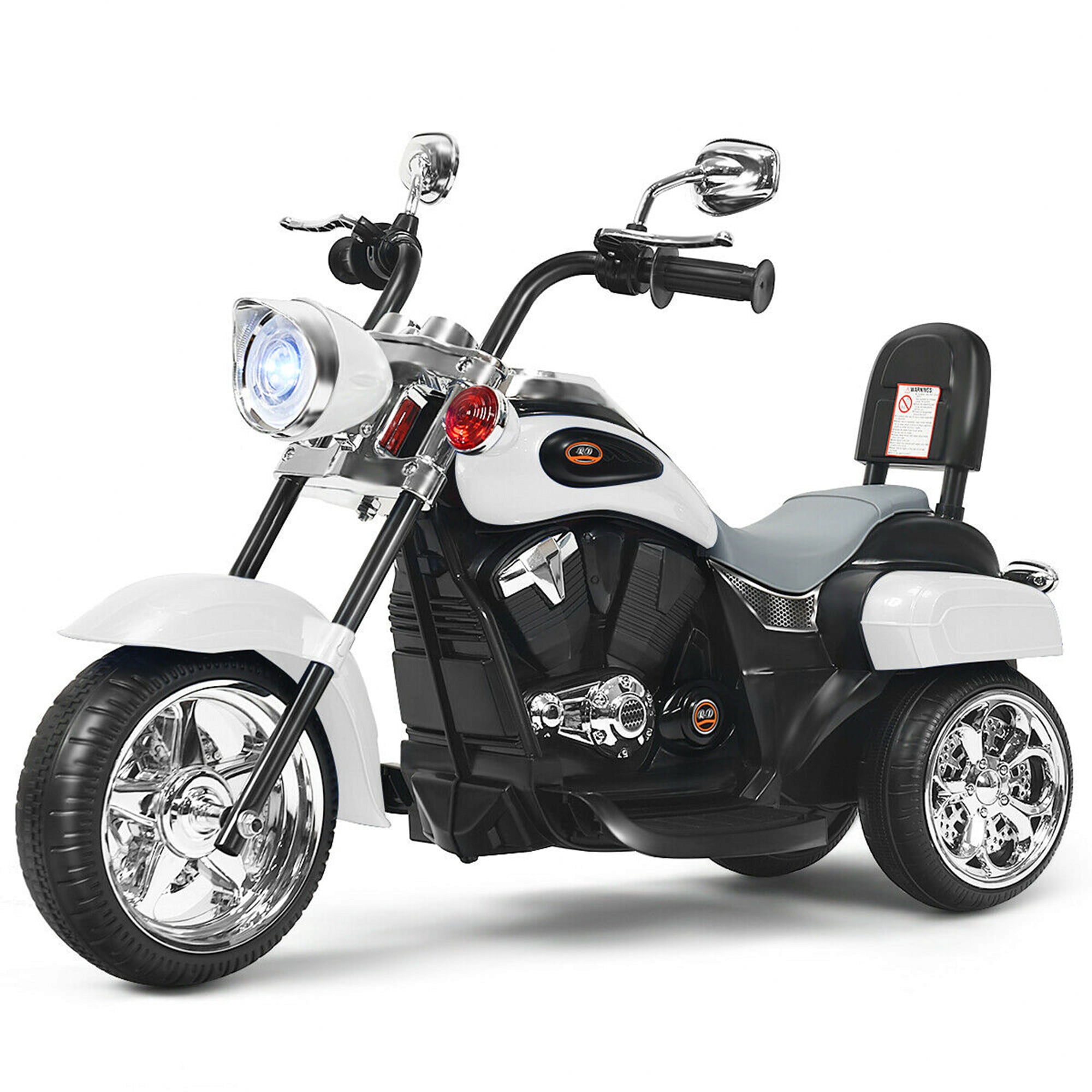 Gymax 6V Kids Ride On Chopper Motorcycle 3-Wheel Trike with LED Headlight (White) ma0ns