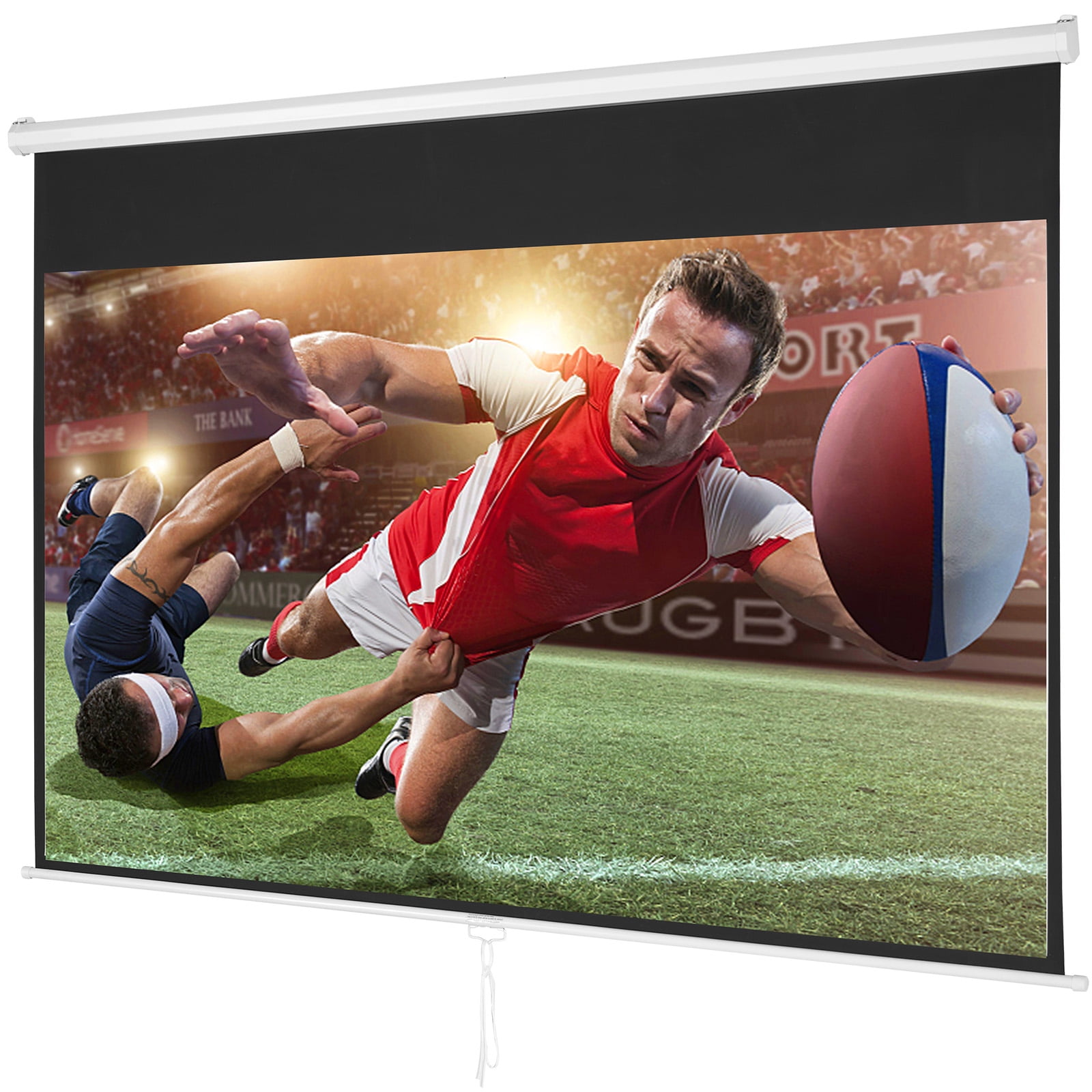 KFFKFF 100 in Pull Down Projector Screen Wall Mount High-Reflectivity Home Theater (White, 100 in) r1h5x