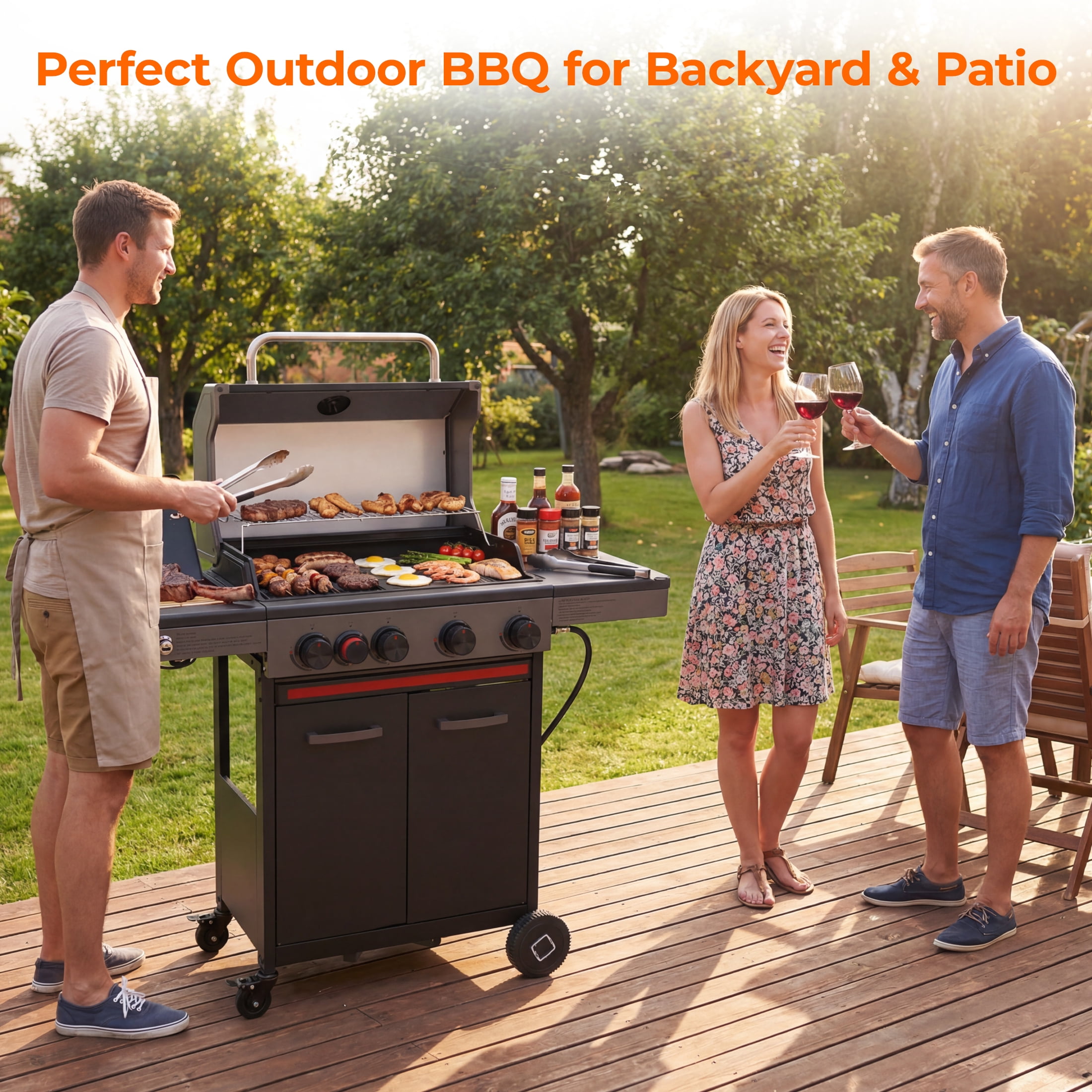 Flintex 4-Burner Propane Gas Grill with Infrared Side Burner, Diamond Grates & Griddle (494 sq. in. Cooking Area) km3tc