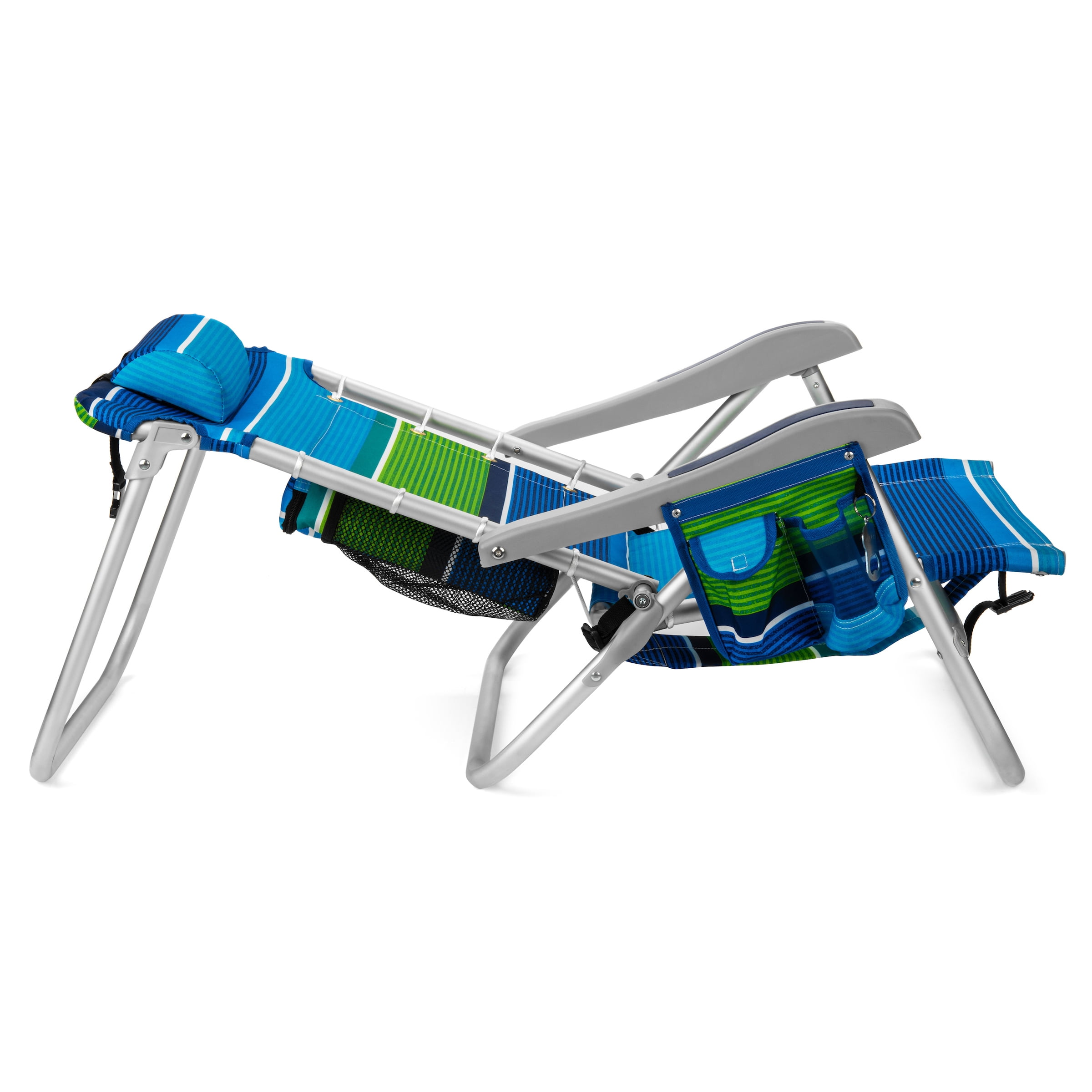 Homevative Cooler+ Folding Backpack Beach Chair, 5-Position Reclining Outdoor Seat with Storage (Blue) mds1g