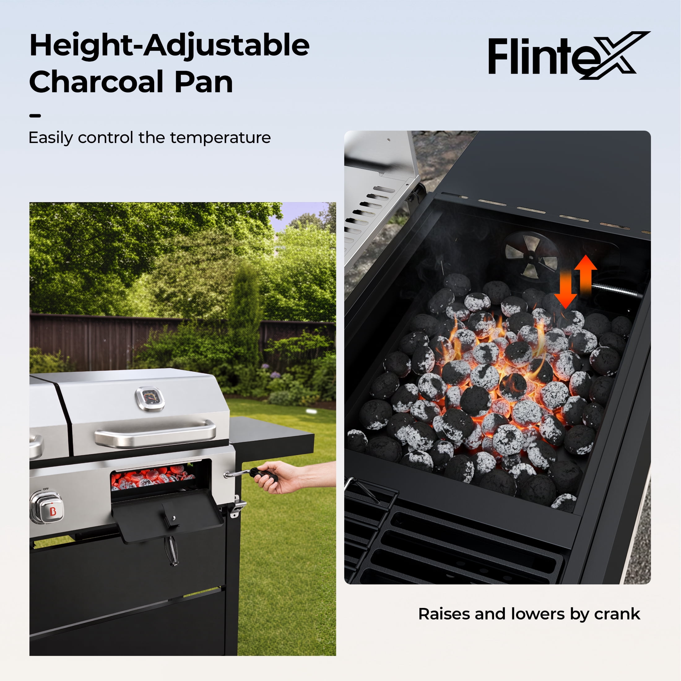 Flintex Dual Fuel Propane Gas and Charcoal BBQ Grill with Stainless Steel Lids (Silver, 678 sq in) pbr8n
