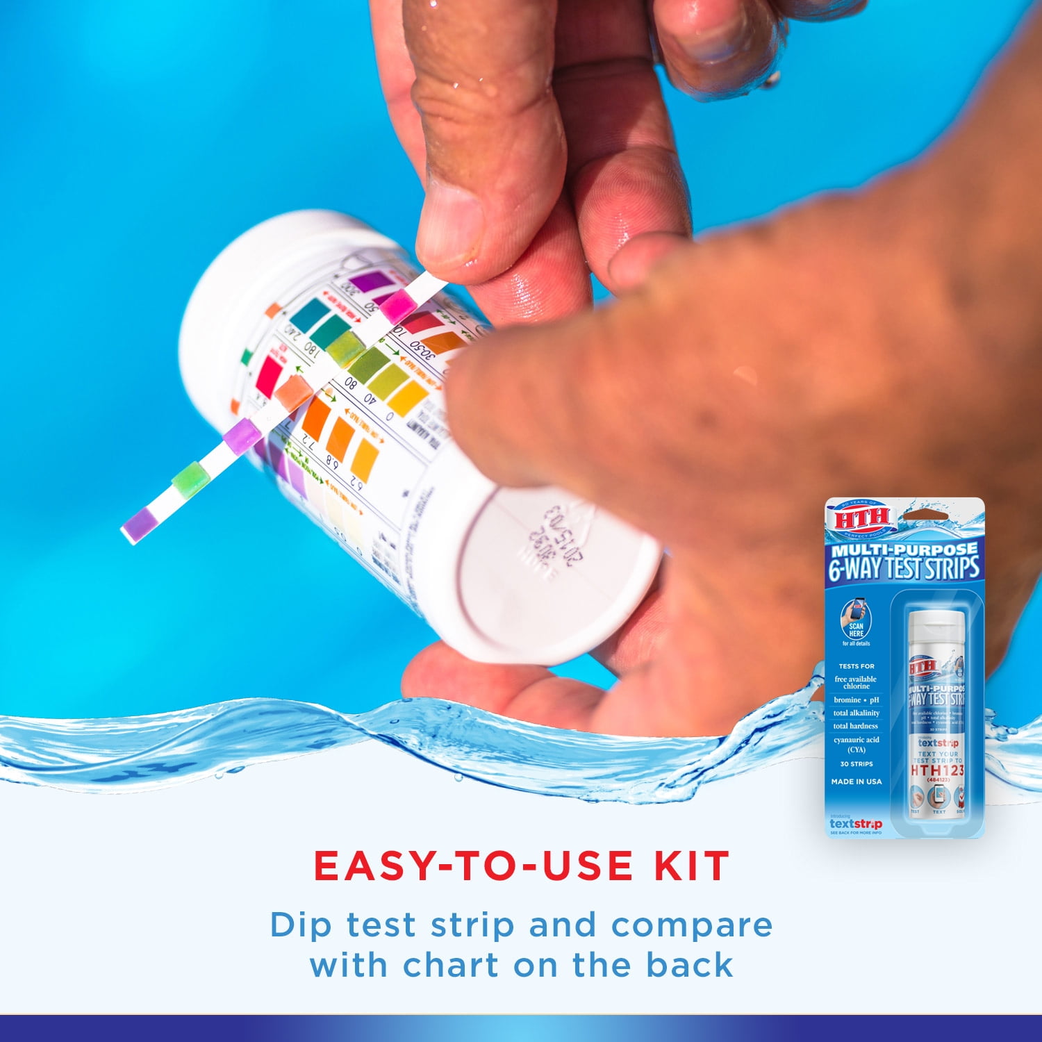 HTH 6-Way Pool Water Test Strips for Chlorine Bromine pH Alkalinity Hardness and CYA (30 Count) ajebe