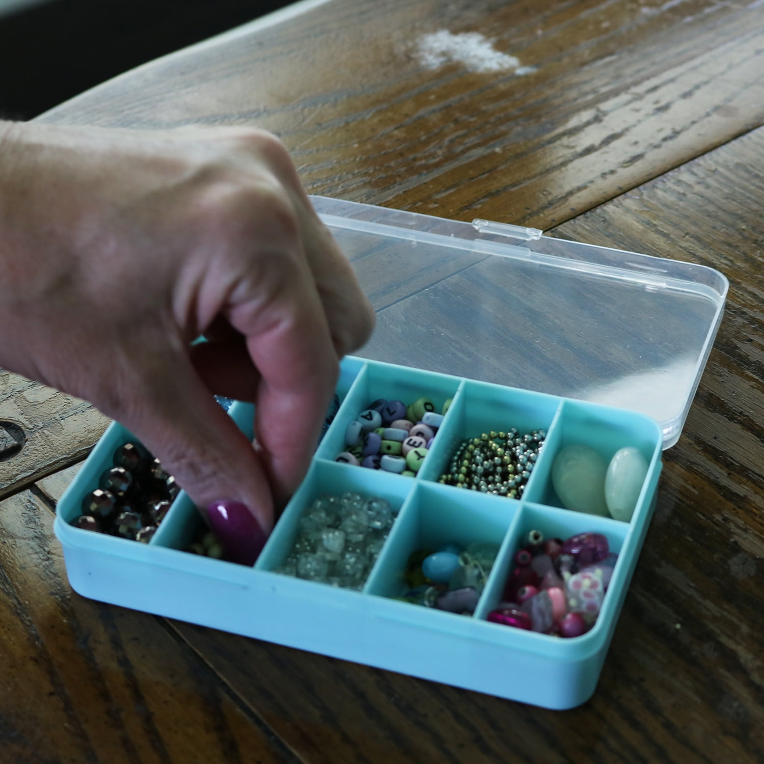 Everything Mary 10 Compartment Plastic Bead Storage Box, Craft Organizer for Jewelry and Beads (Teal, 2 Pack) 7hzke