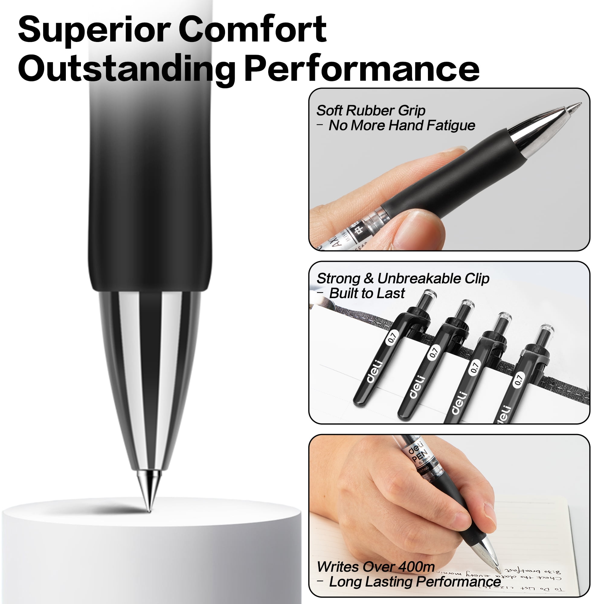 Deli Gel Pens Set with Refills, Smooth Writing Fine Point 0.03 in, Quick-Dry Ink (Black, 36 Pack) 4xw1c