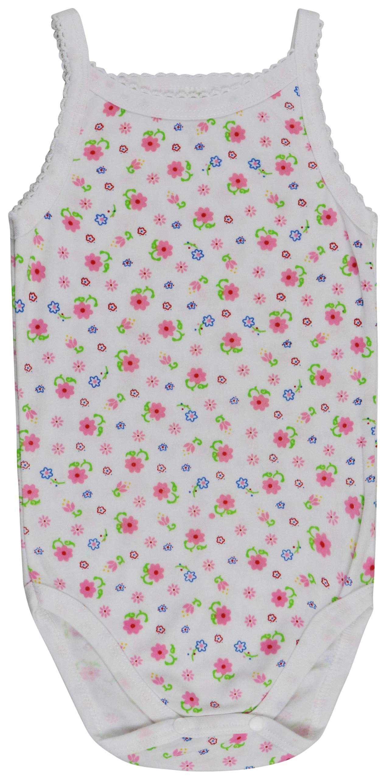 ToBeInStyle Girls' Ultra-Soft Cotton Spaghetti Strap Bodysuits with Ruffle Trim (Floral, 4 Pack, 3-6 Months) vopxu