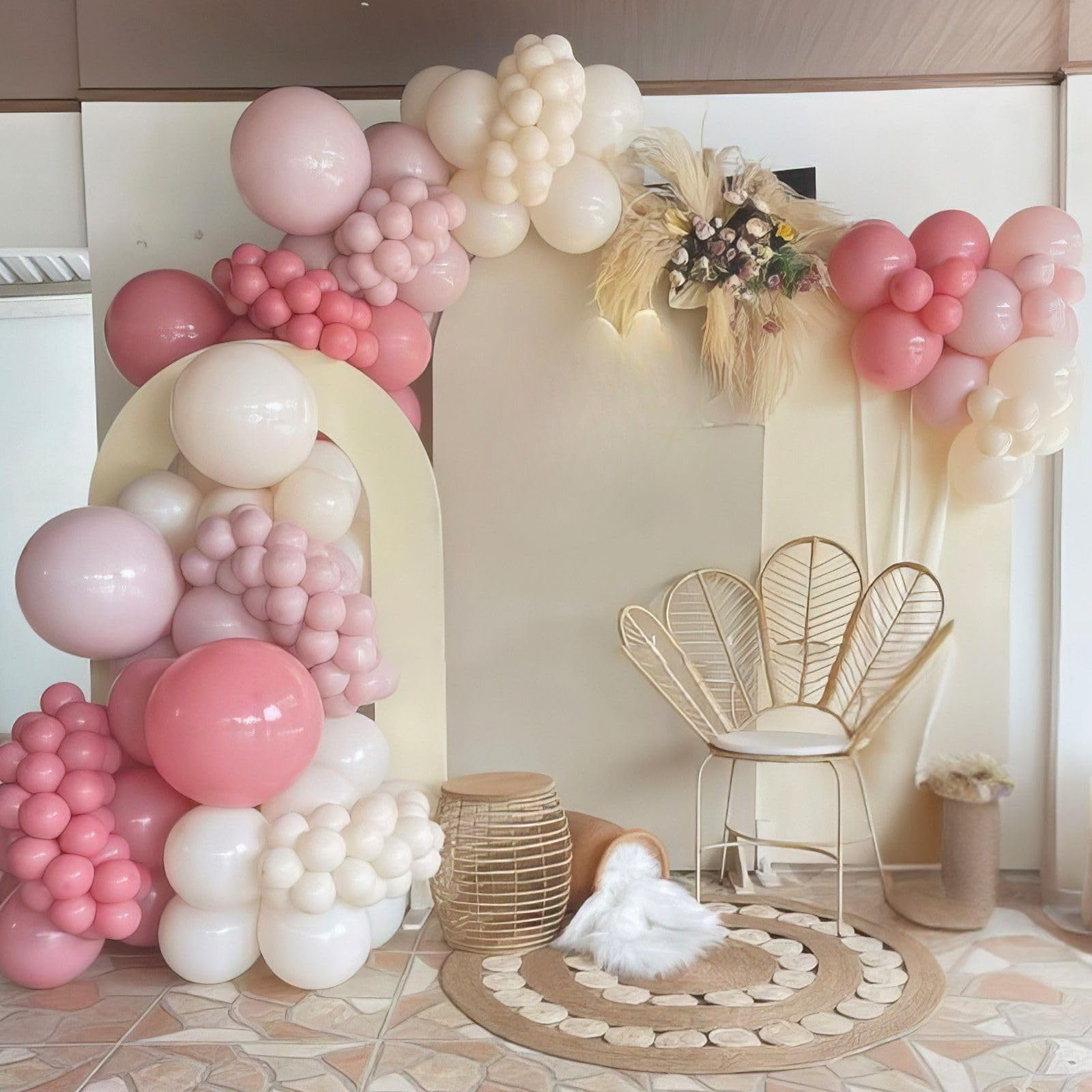 Qiameng Dusty Pink and Beige Balloon Arch Kit, Boho Party Decorations for Wedding and Birthday (Multicolor, 60 Pack, 12 in) odsht